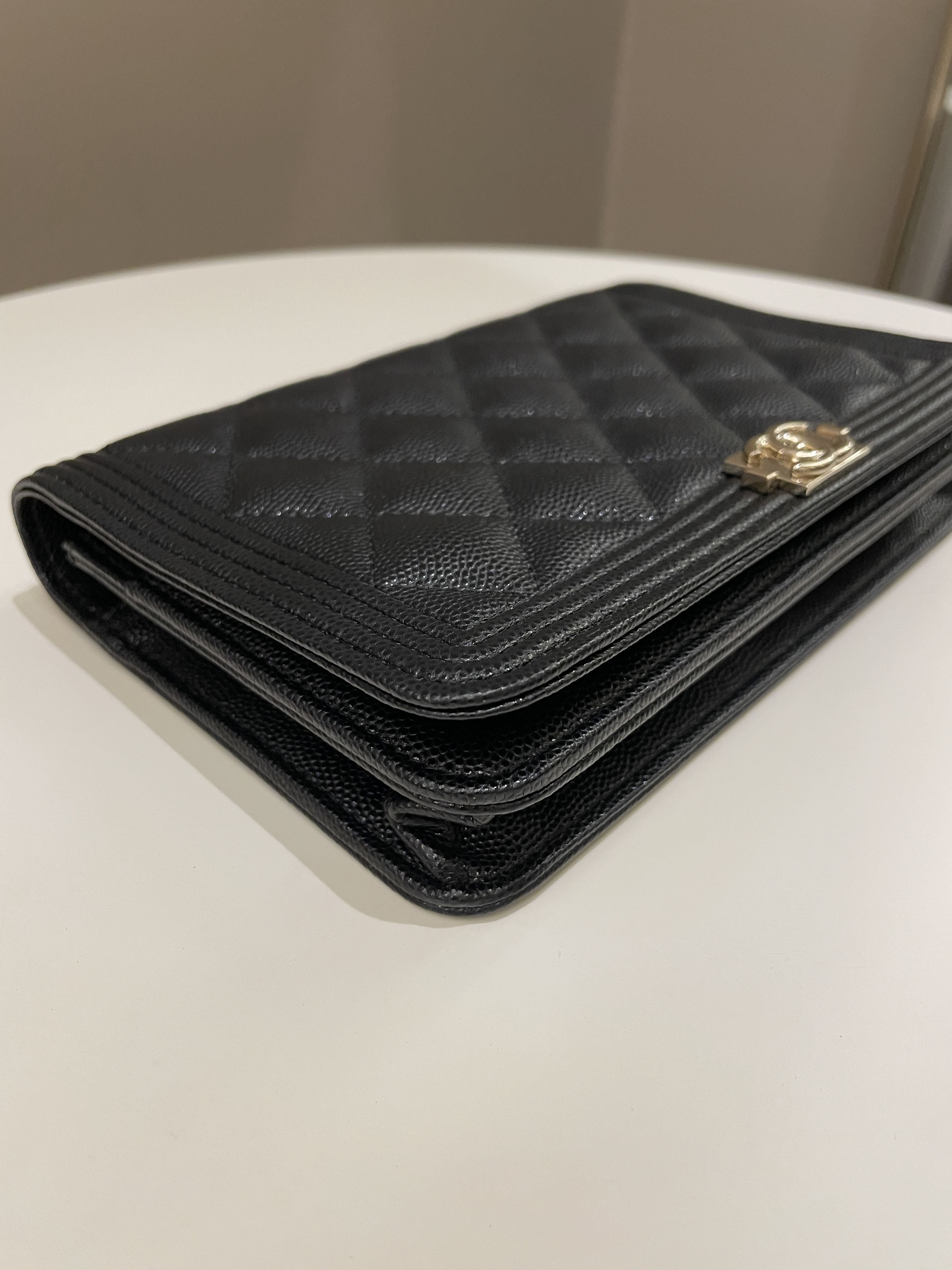 Chanel Quilted Boy Wallet On Chain Black Caviar