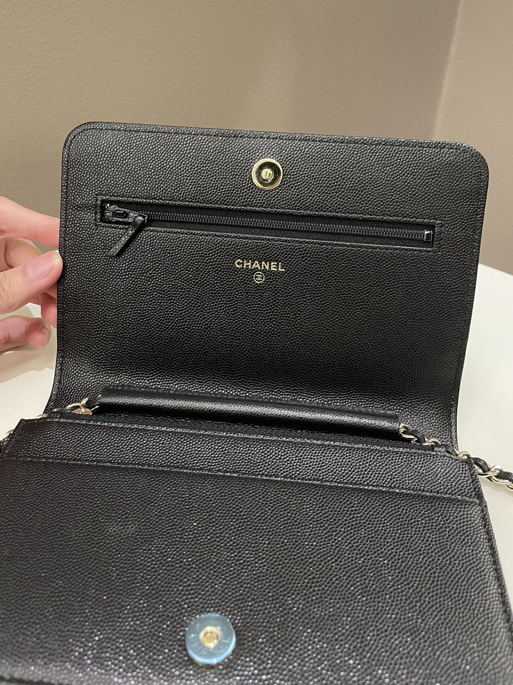 Chanel Quilted Boy Wallet On Chain Black Caviar