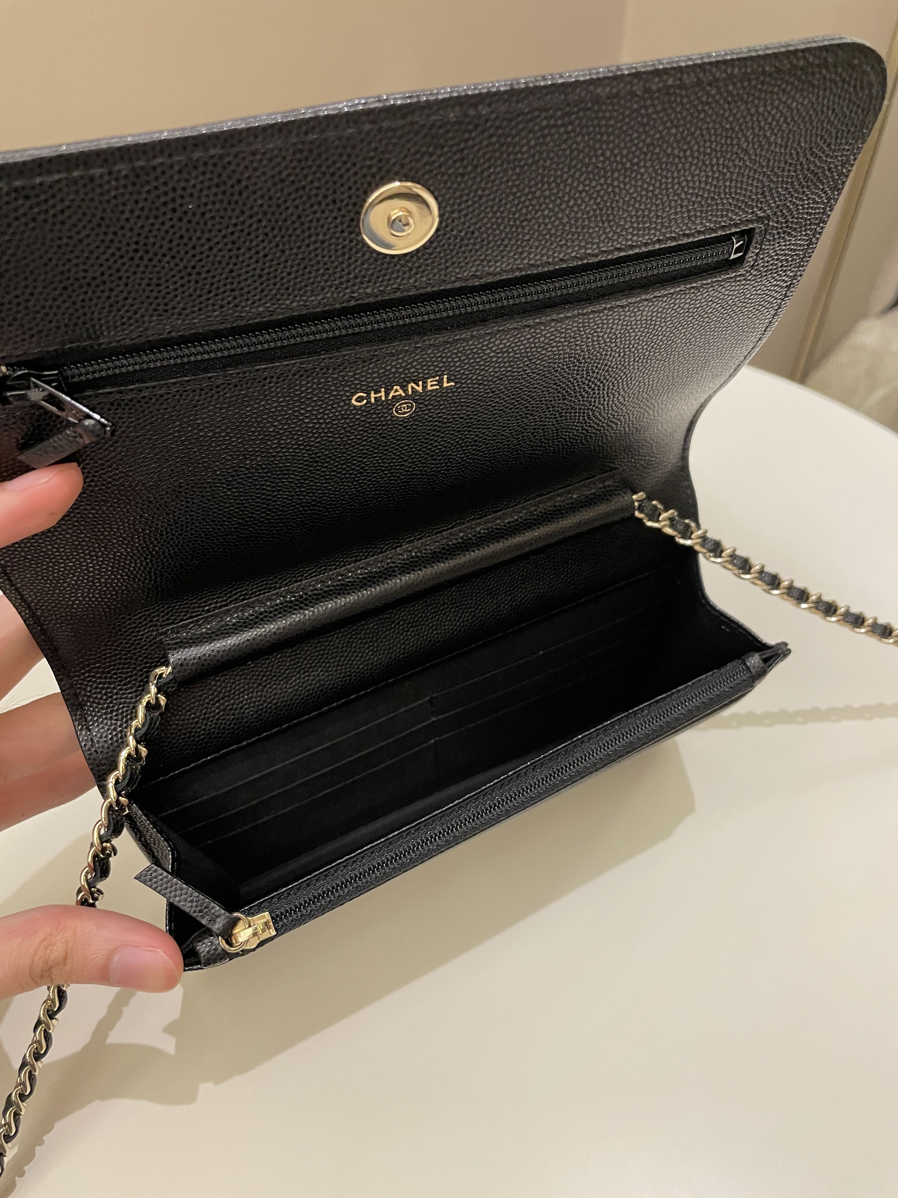 Chanel Quilted Boy Wallet On Chain Black Caviar