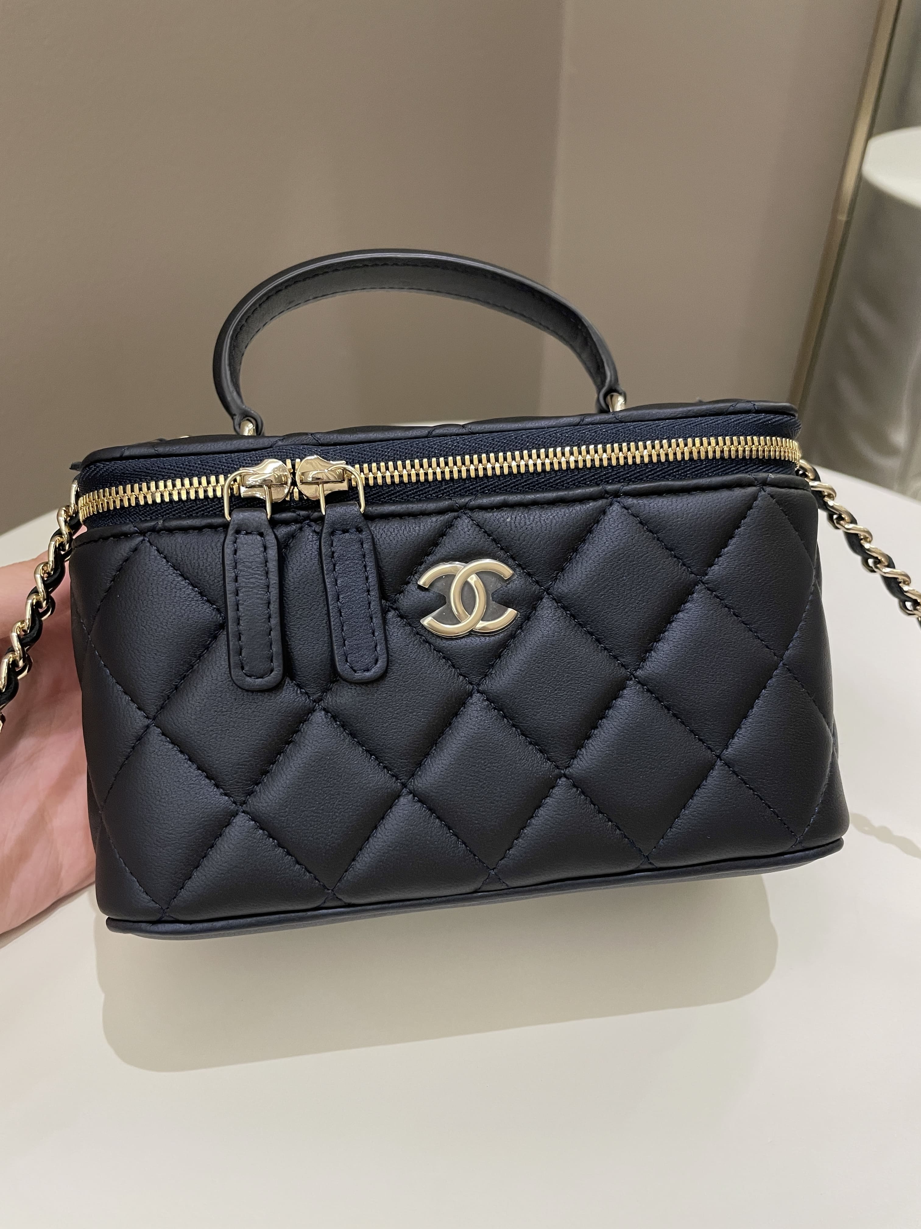 Chanel Quilted Mini Vanity Rectangular Top Handle Midnight Lambskin