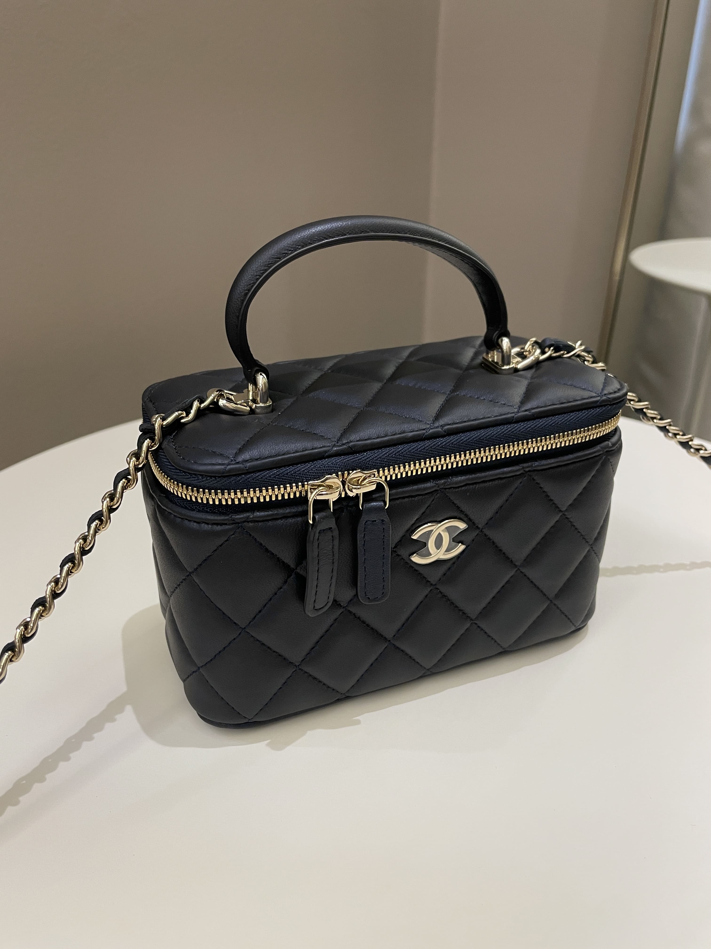 Chanel Quilted Mini Vanity Rectangular Top Handle Midnight Lambskin