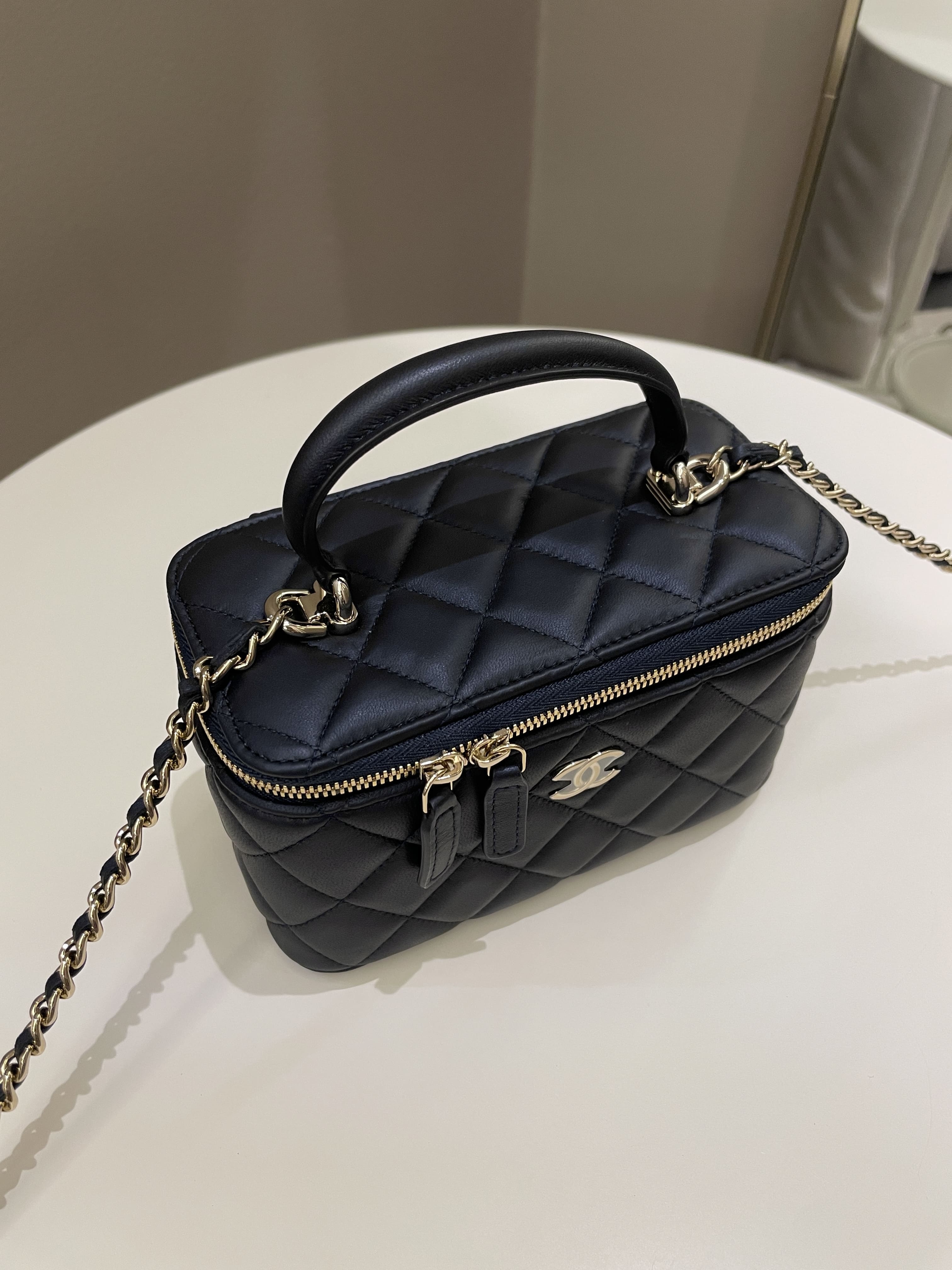Chanel Quilted Mini Vanity Rectangular Top Handle Midnight Lambskin