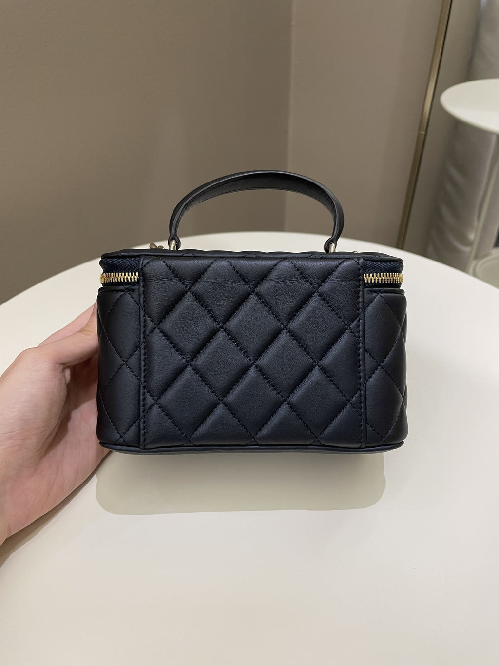 Chanel Quilted Mini Vanity Rectangular Top Handle Midnight Lambskin