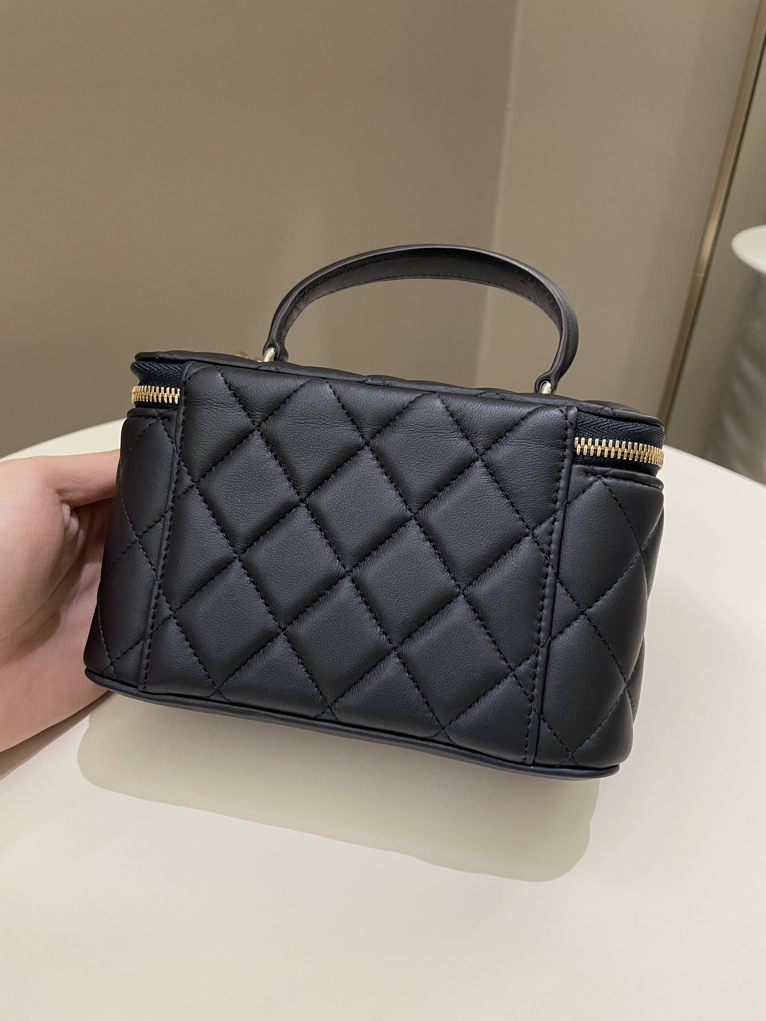 Chanel Quilted Mini Vanity Rectangular Top Handle Midnight Lambskin