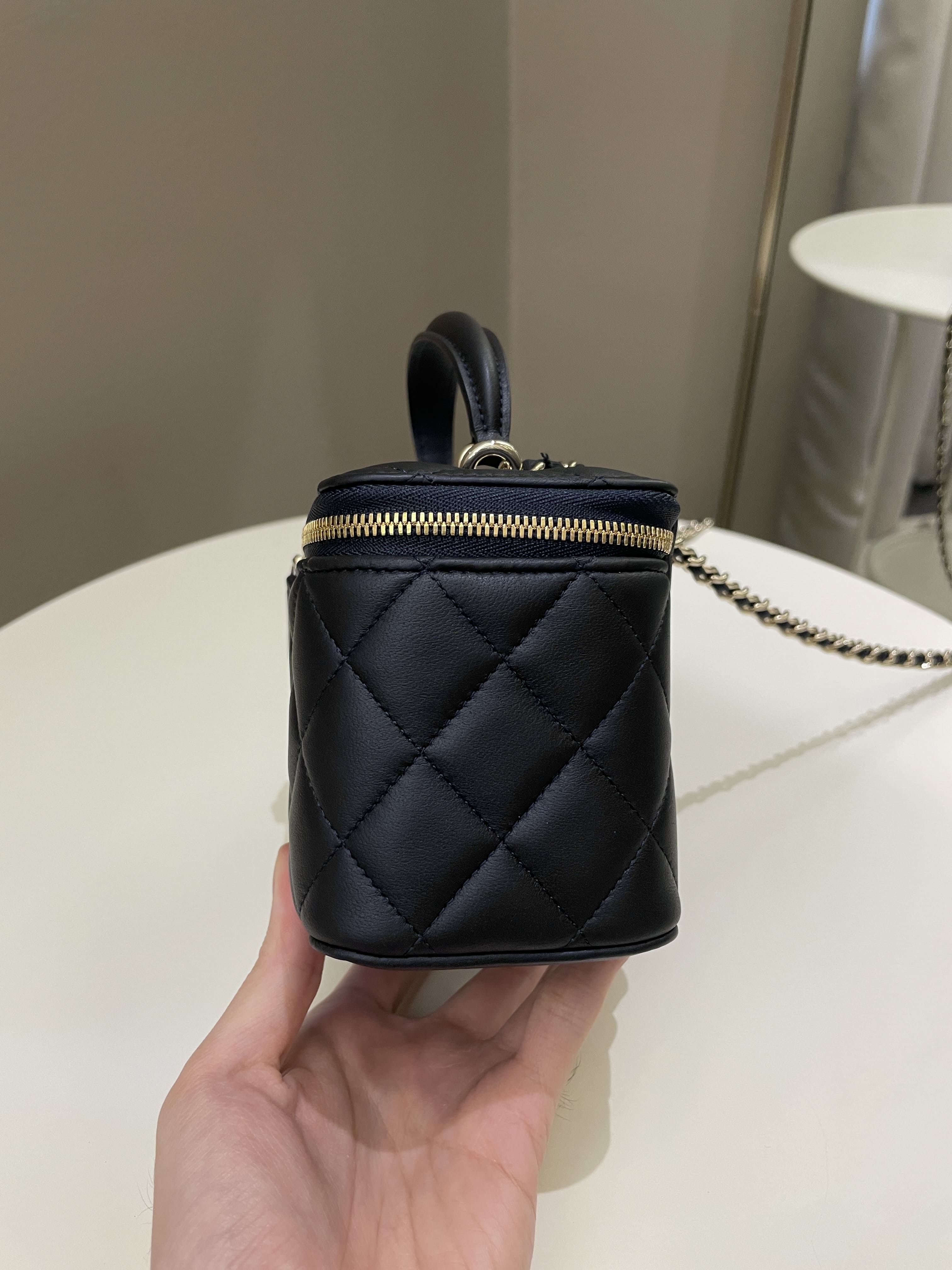 Chanel Quilted Mini Vanity Rectangular Top Handle Midnight Lambskin