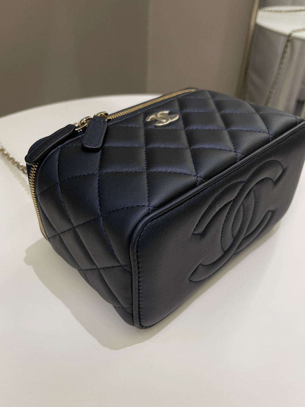 Chanel Quilted Mini Vanity Rectangular Top Handle Midnight Lambskin