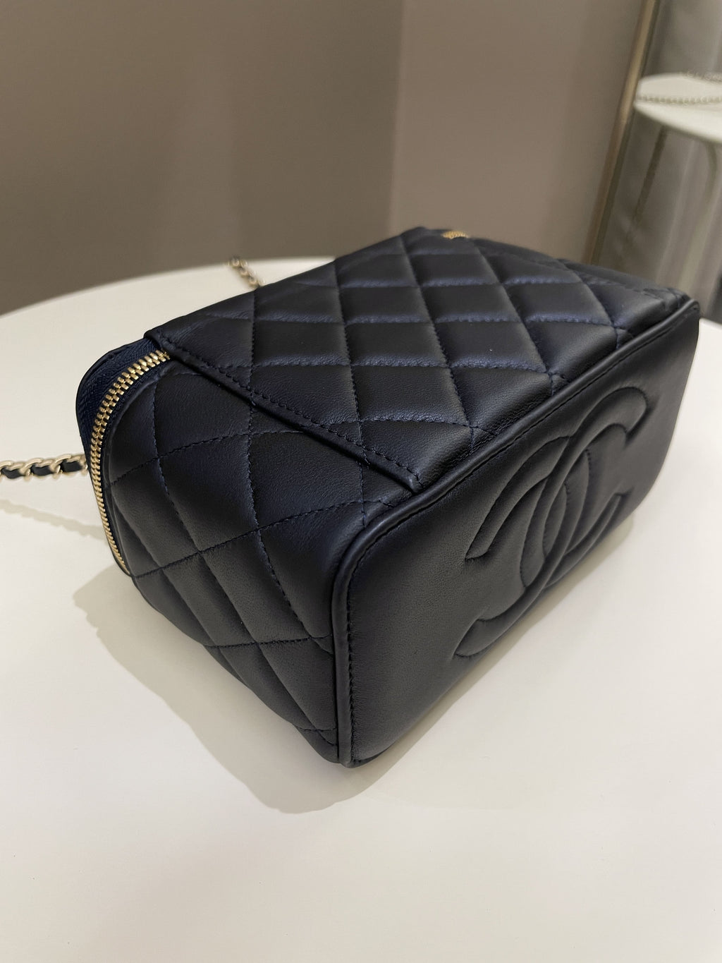 Chanel Quilted Mini Vanity Rectangular Top Handle Midnight Lambskin