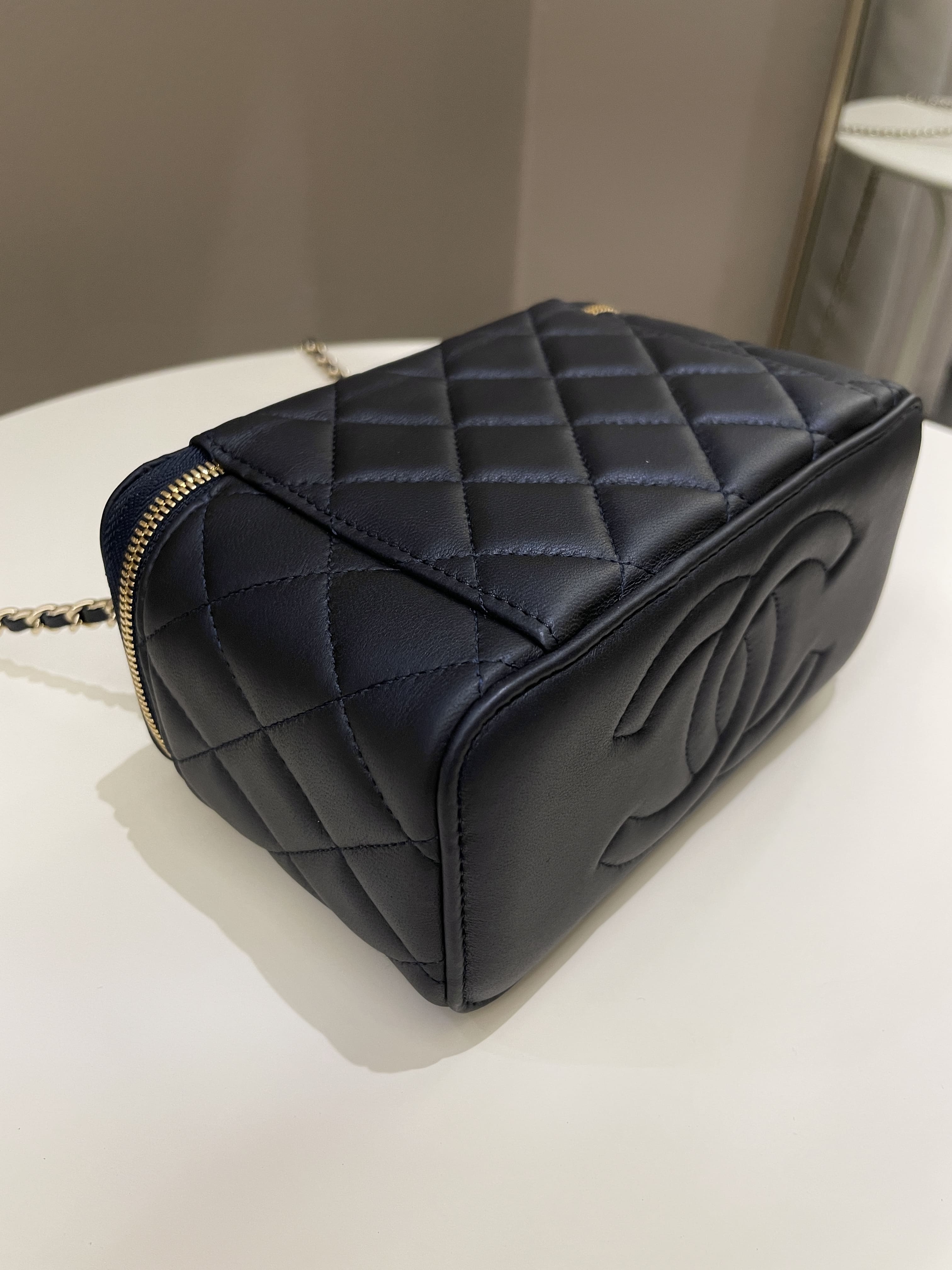Chanel Quilted Mini Vanity Rectangular Top Handle Midnight Lambskin