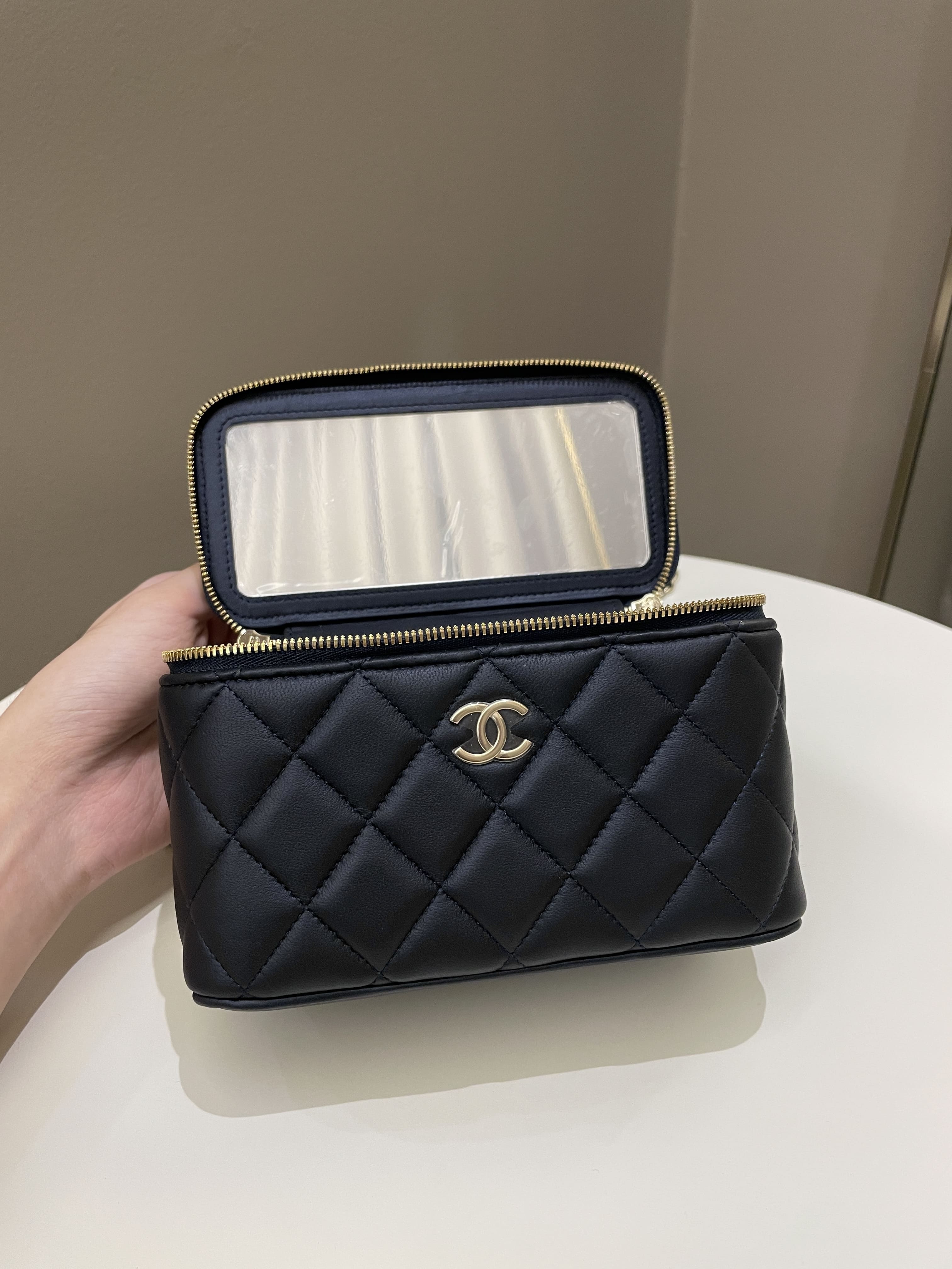 Chanel Quilted Mini Vanity Rectangular Top Handle Midnight Lambskin