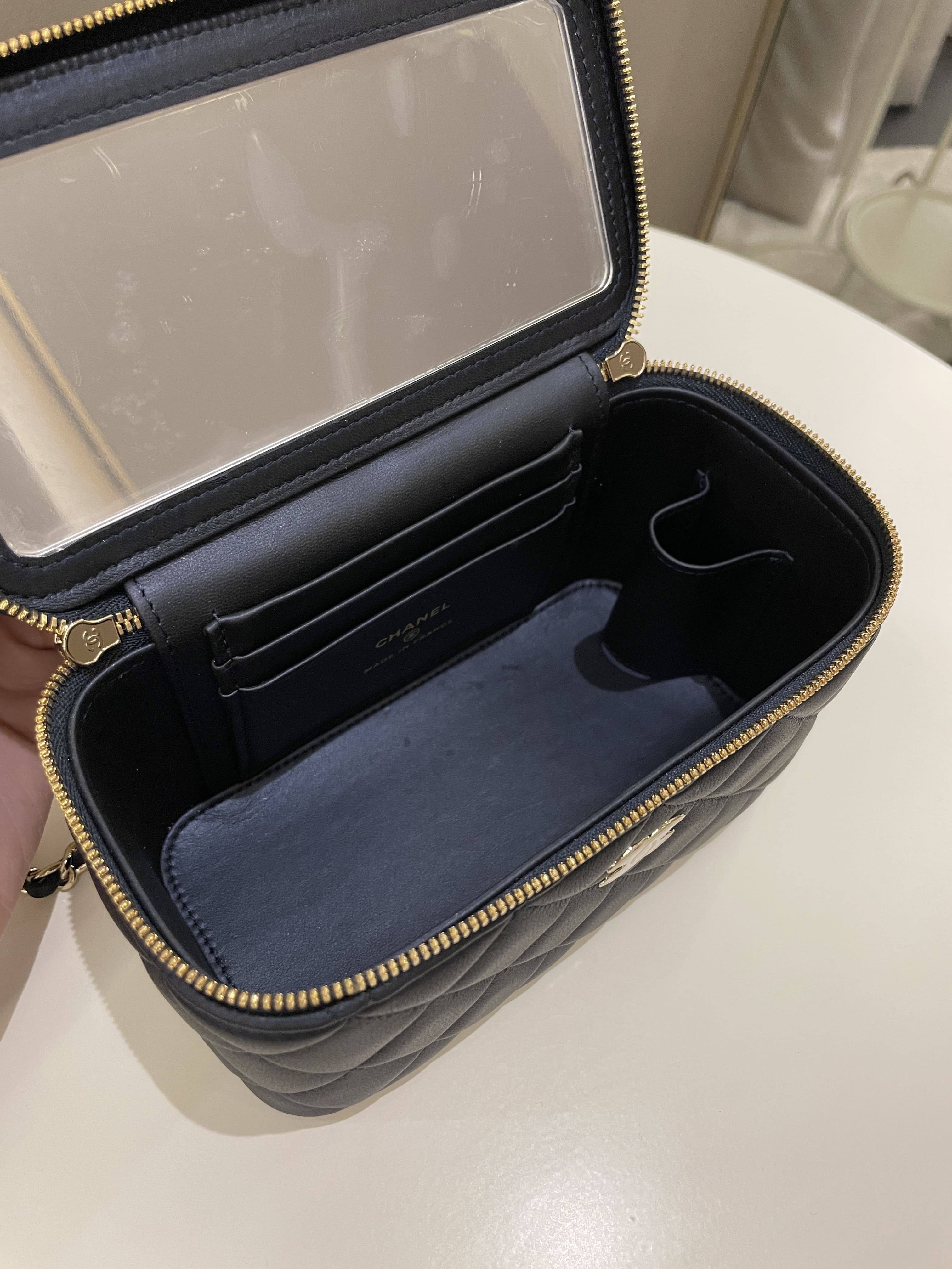 Chanel Quilted Mini Vanity Rectangular Top Handle Midnight Lambskin