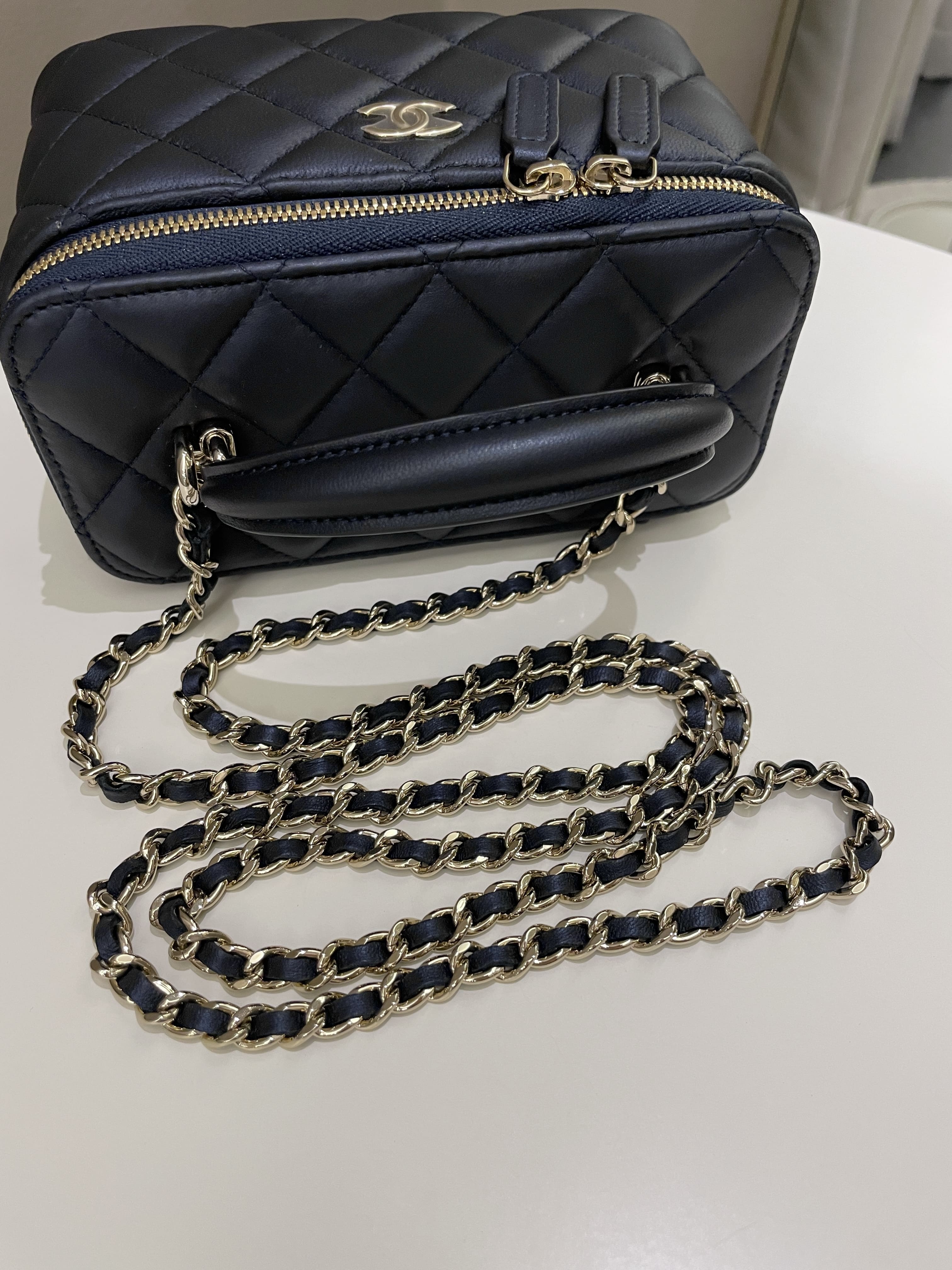 Chanel Quilted Mini Vanity Rectangular Top Handle Midnight Lambskin