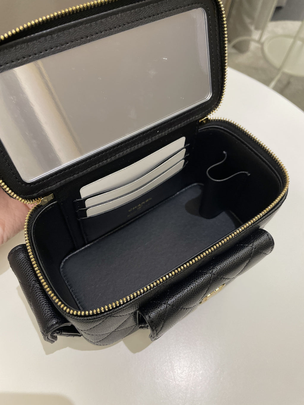 Chanel Polly Pocket Multi Pocket Vanity Case Bag Black Caviar