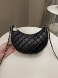 Chanel 23P Quilted Chain Around Hobo Bag Black Lambskin