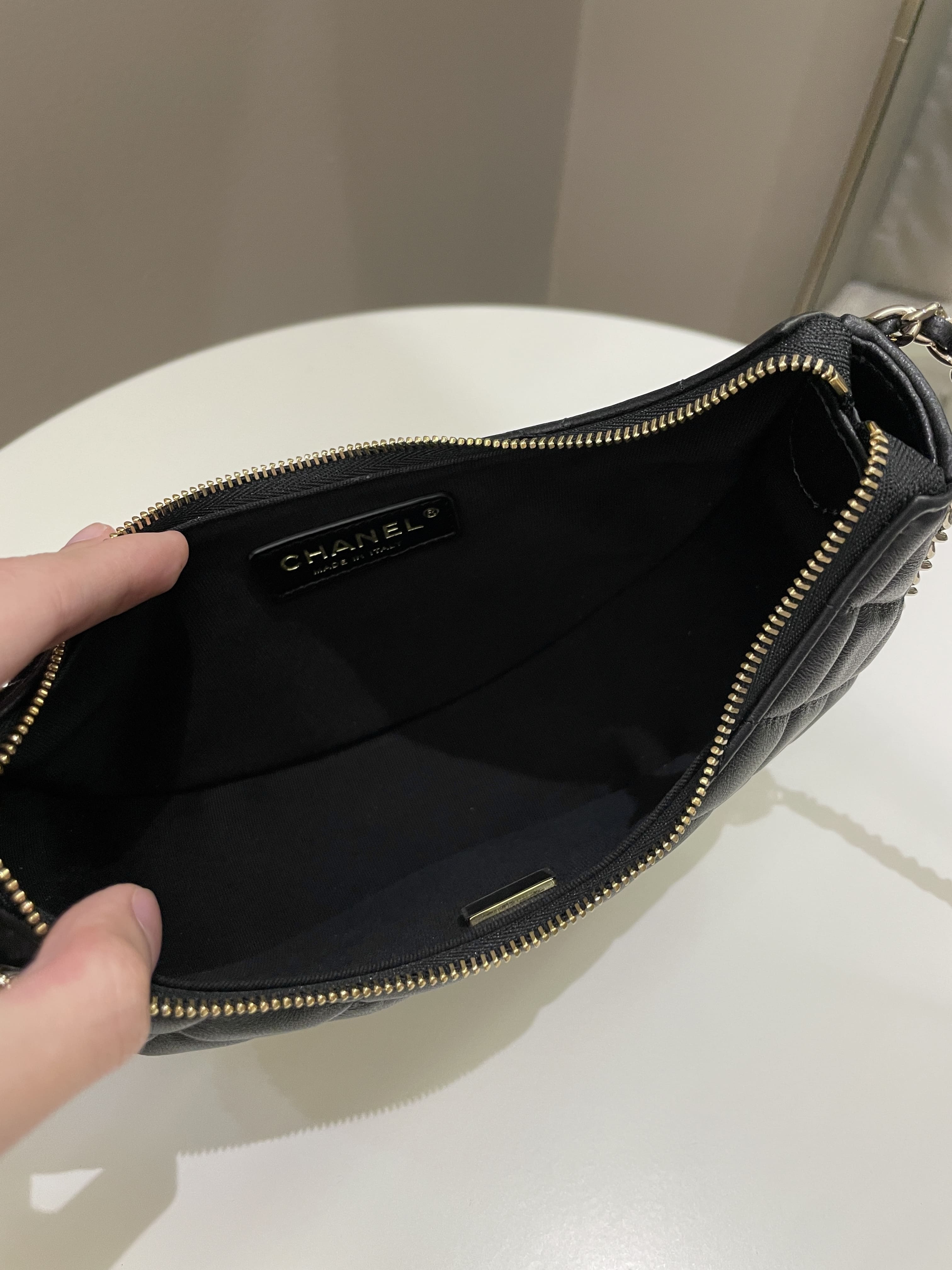 Chanel 23P Quilted Chain Around Hobo Bag Black Lambskin