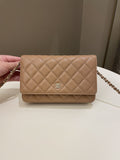 Chanel Classic Quilted Wallet on Chain Dark Nude Beige Caviar