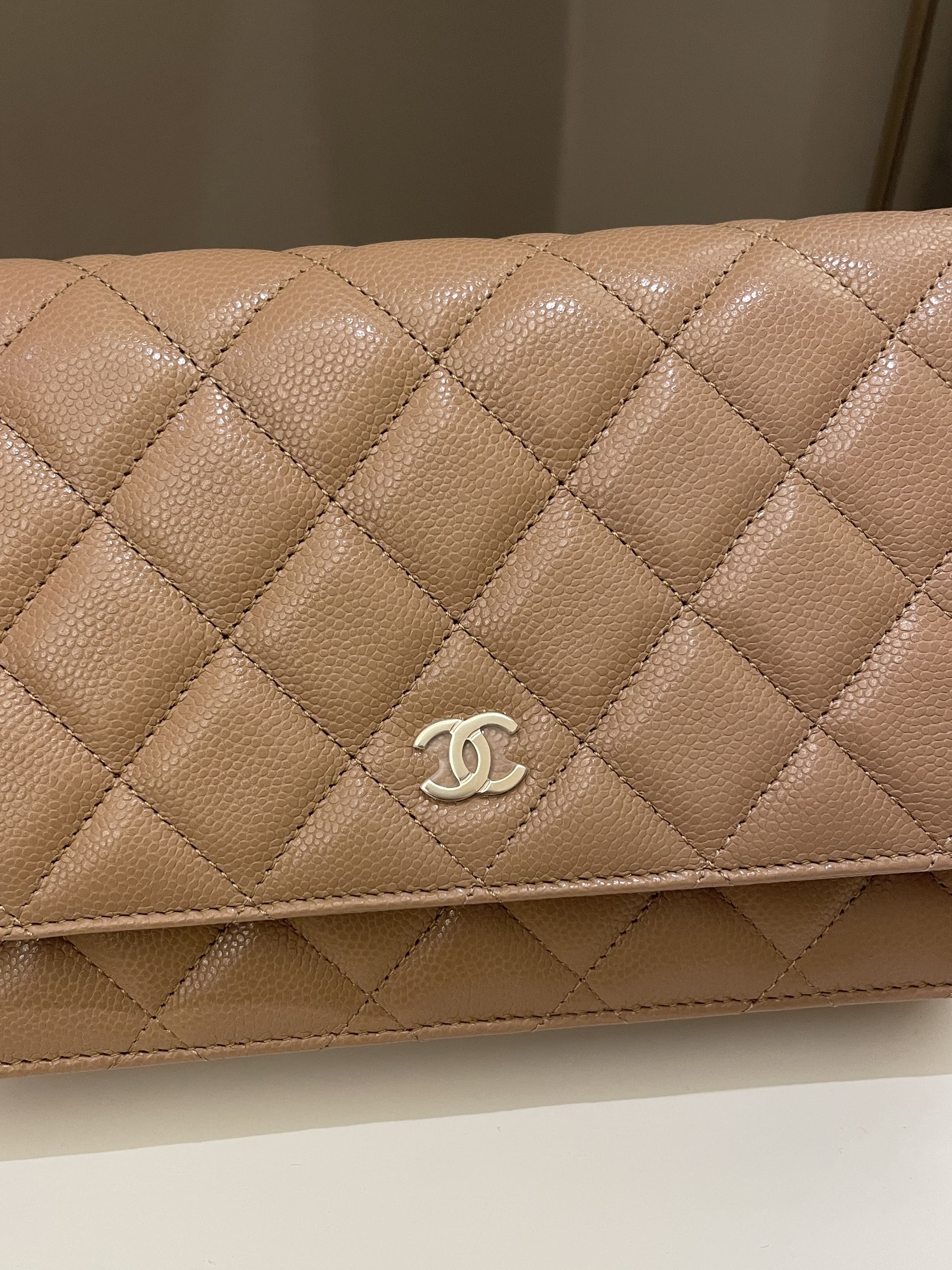 Chanel Classic Quilted Wallet on Chain Dark Nude Beige Caviar