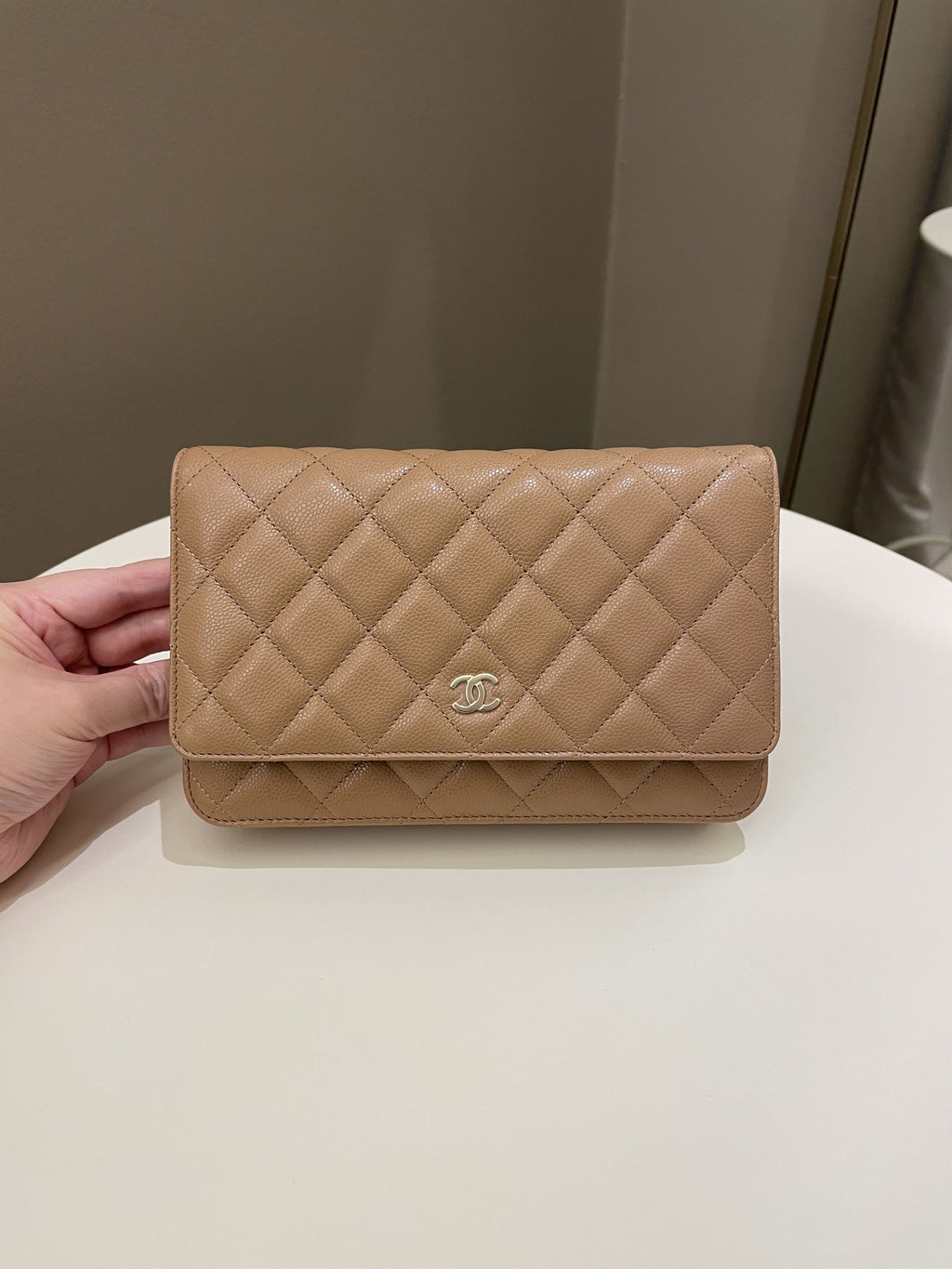 Chanel Classic Quilted Wallet on Chain Dark Nude Beige Caviar