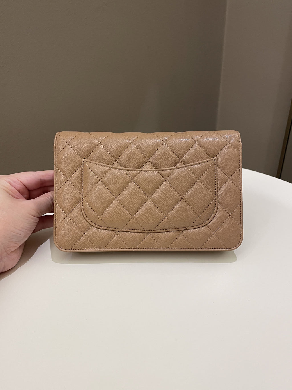 Chanel Classic Quilted Wallet on Chain Dark Nude Beige Caviar