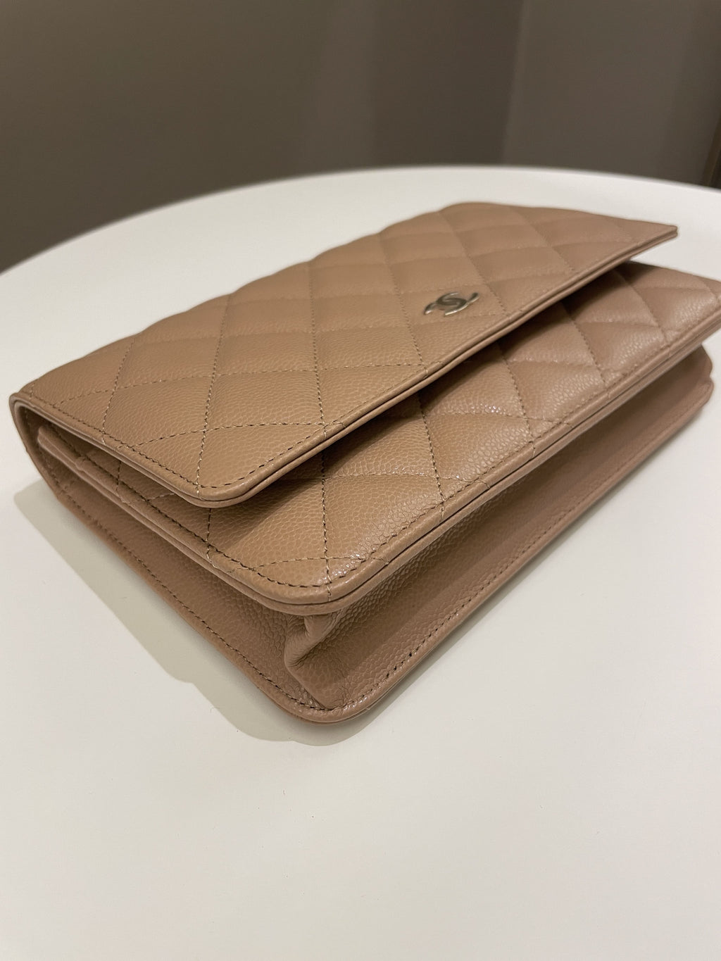 Chanel Classic Quilted Wallet on Chain Dark Nude Beige Caviar