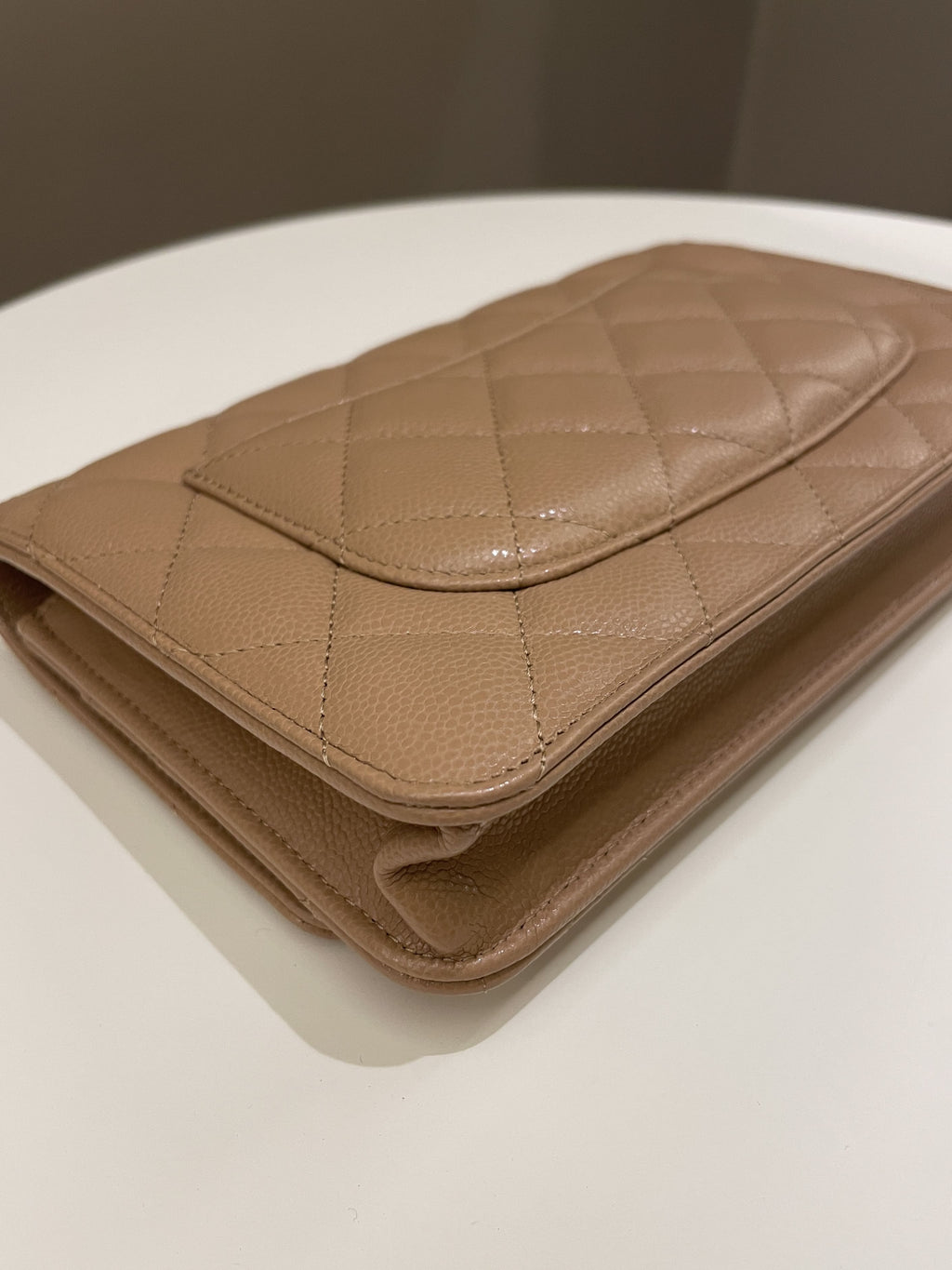 Chanel Classic Quilted Wallet on Chain Dark Nude Beige Caviar