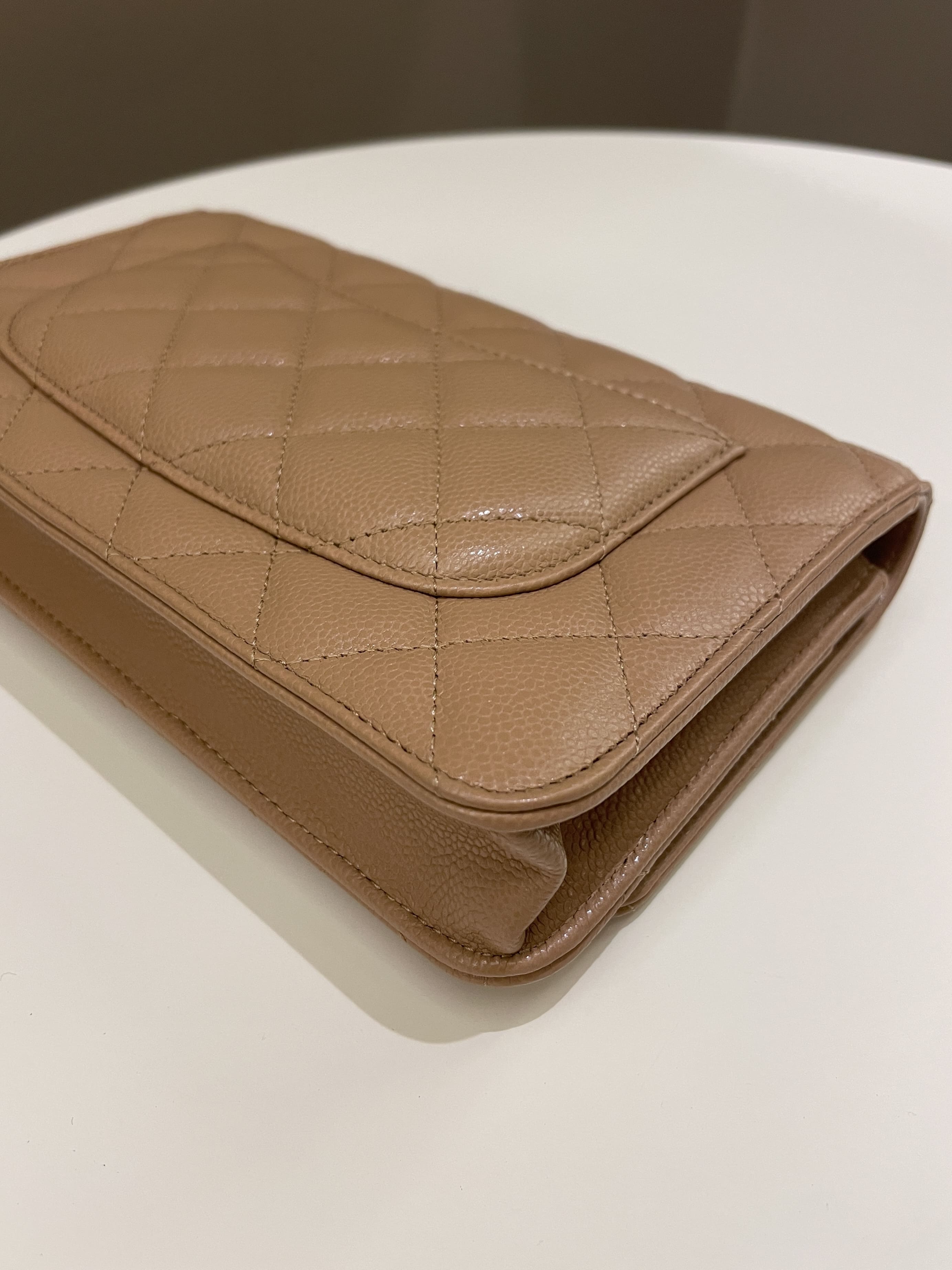 Chanel Classic Quilted Wallet on Chain Dark Nude Beige Caviar