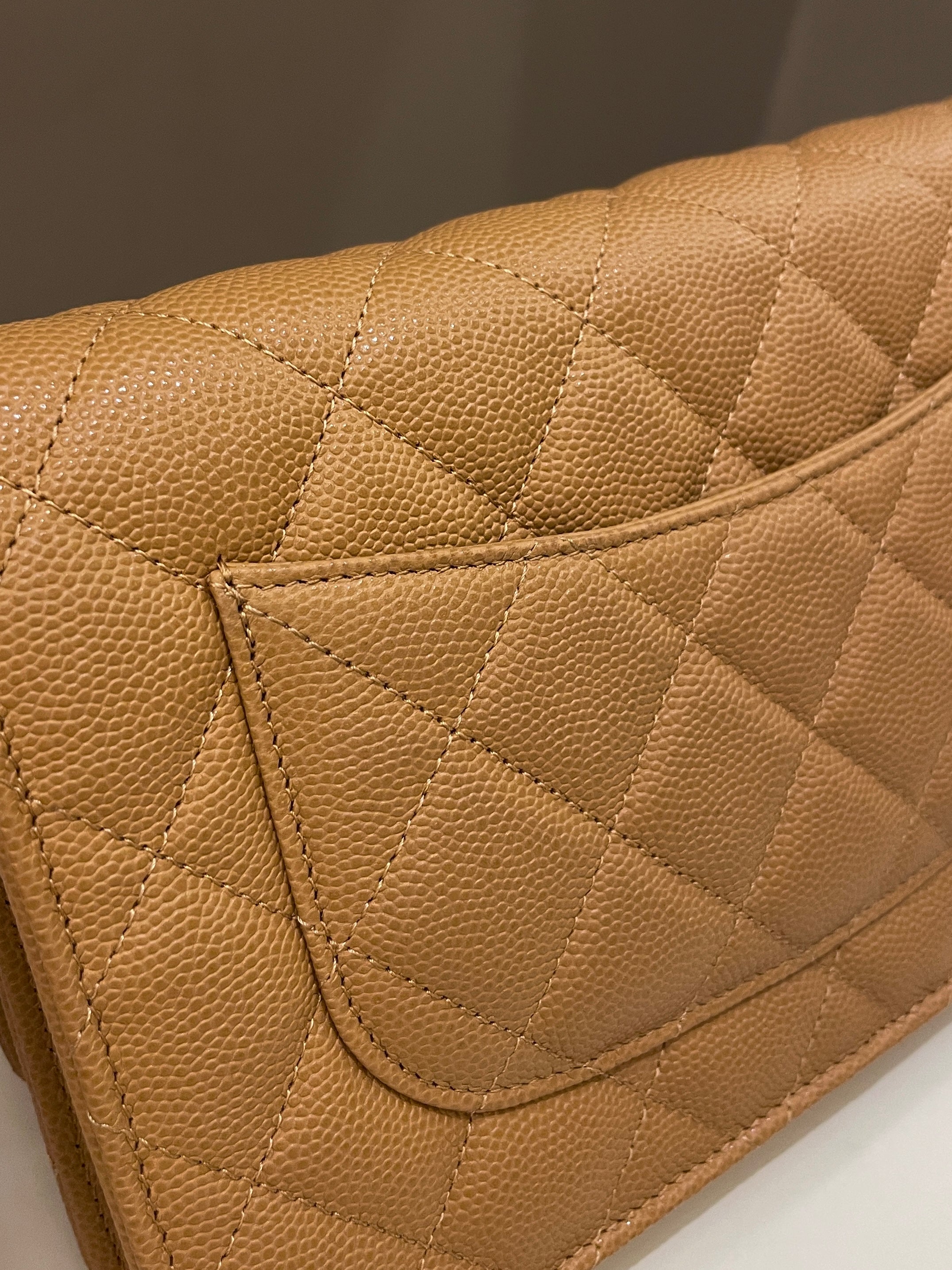 Chanel Classic Quilted Wallet on Chain Dark Beige Milk Tea Caviar
