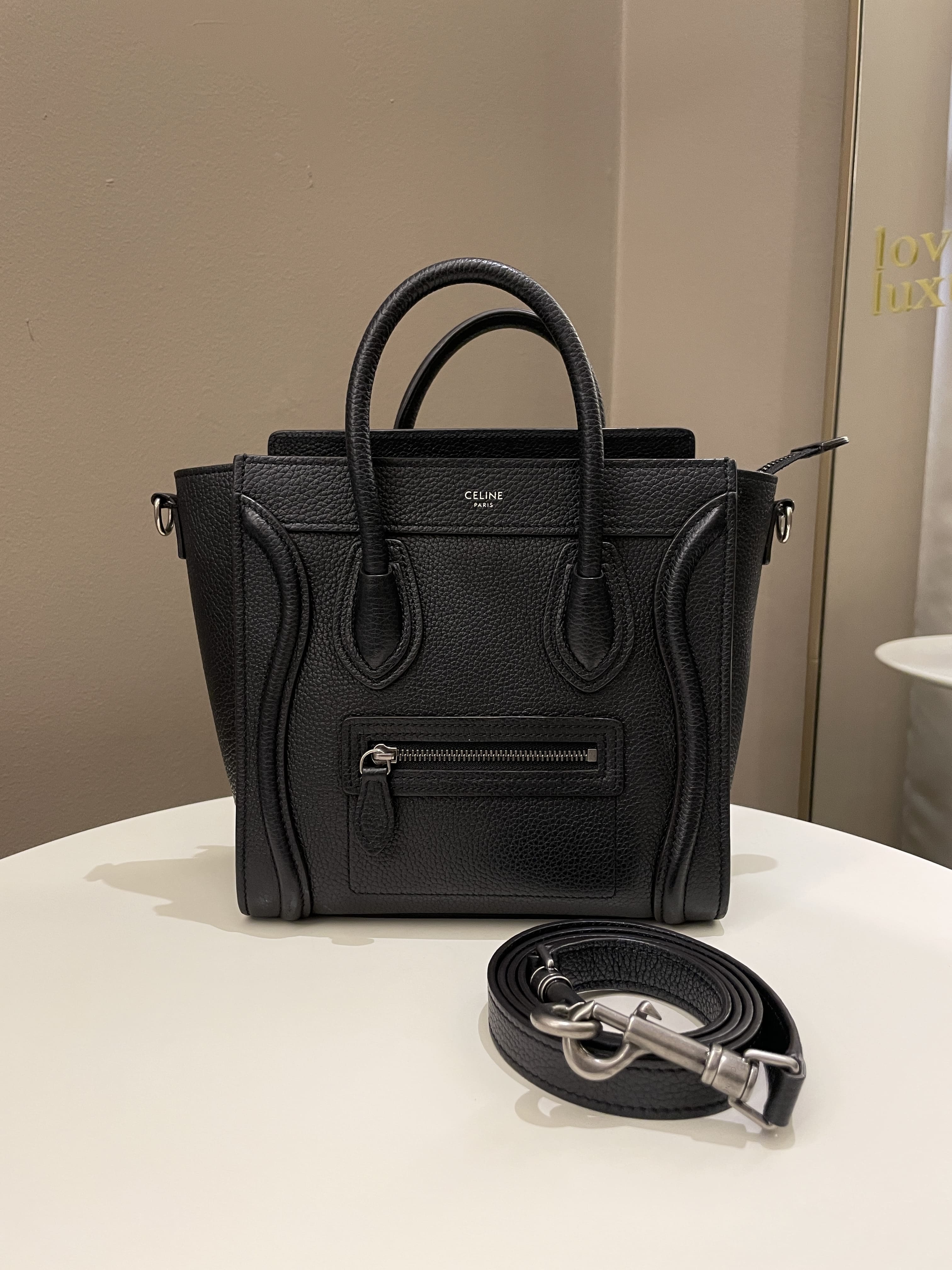 Celine Nano Luggage Black Grainy Calfskin