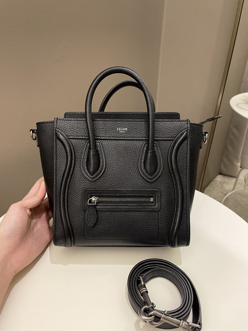 Celine Nano Luggage Black Grainy Calfskin
