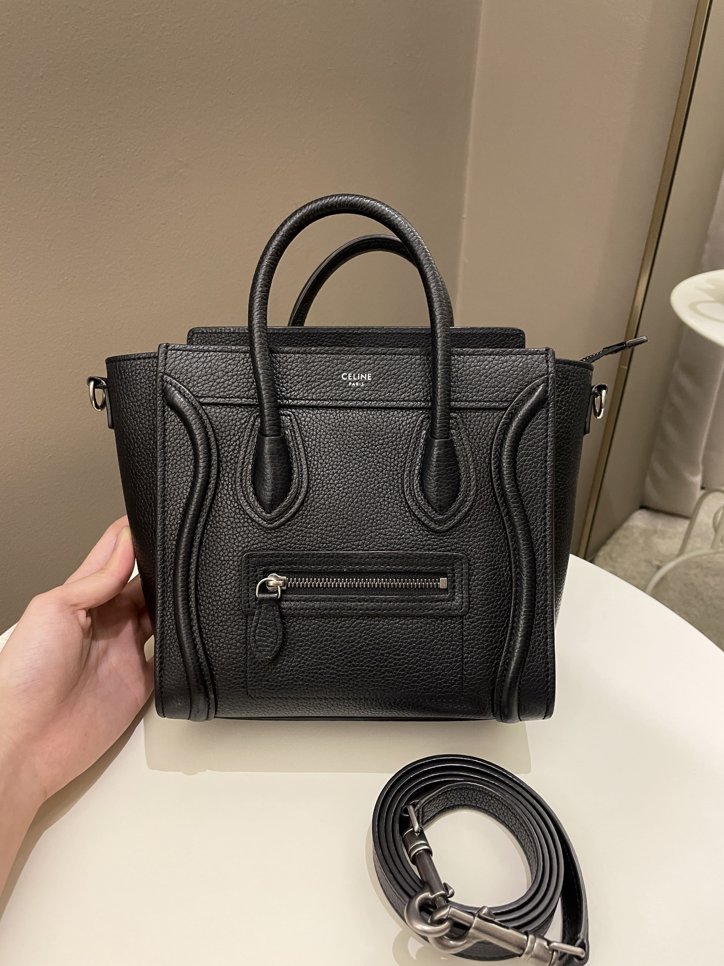 Celine Nano Luggage Black Grainy Calfskin