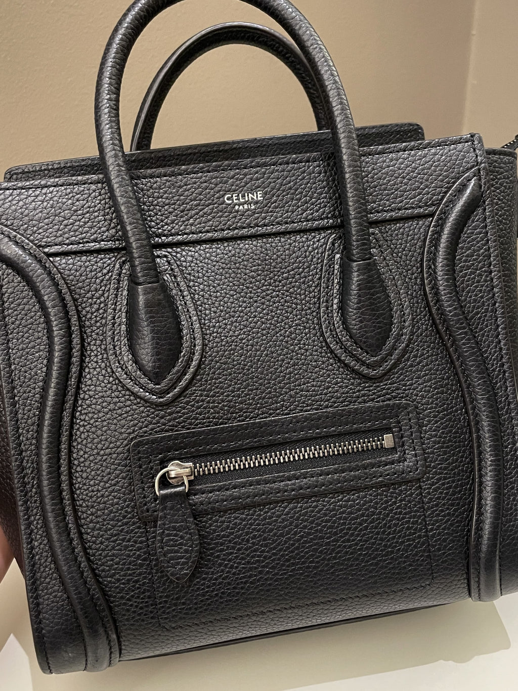 Celine Nano Luggage Black Grainy Calfskin
