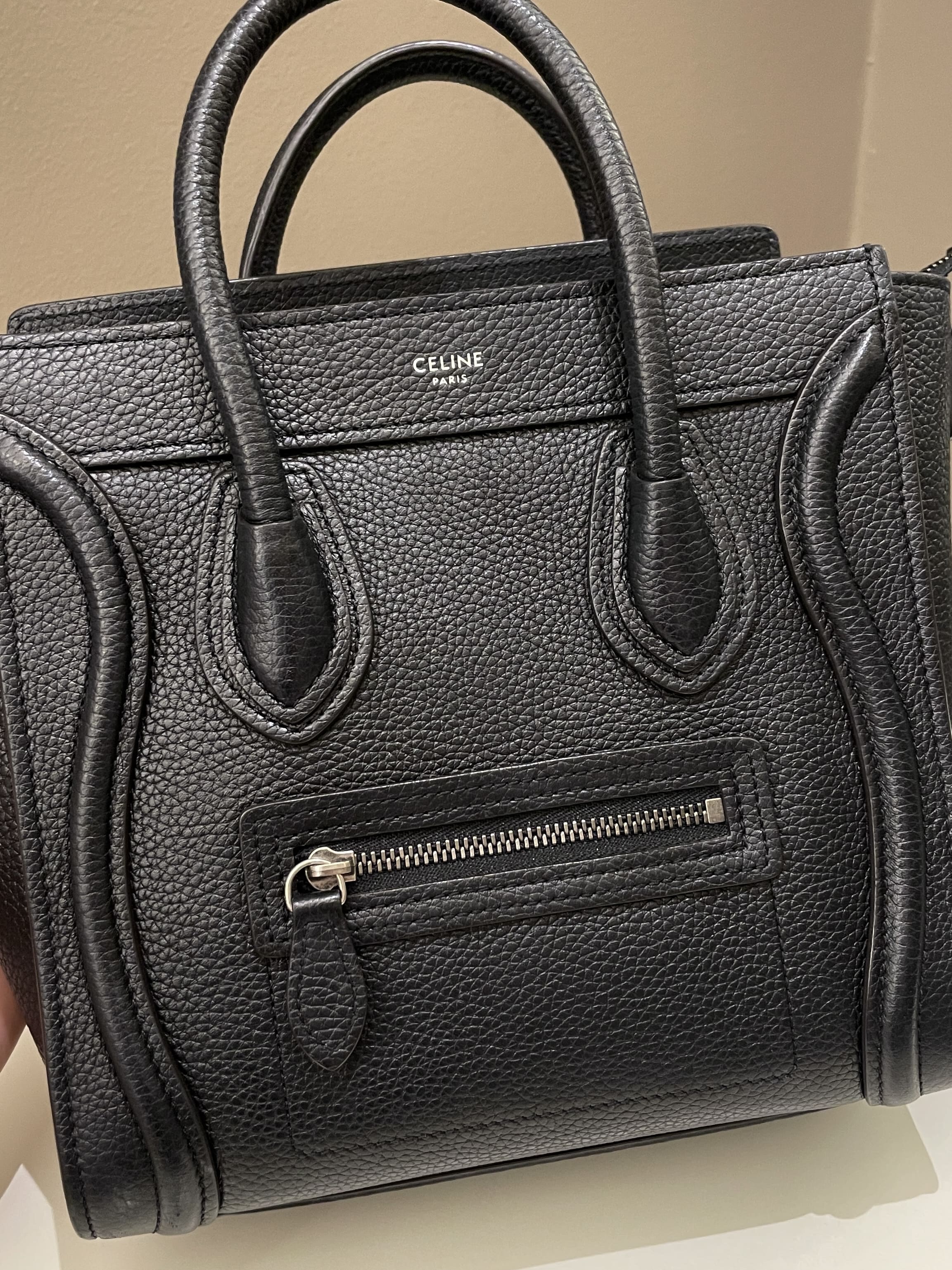 Celine Nano Luggage Black Grainy Calfskin