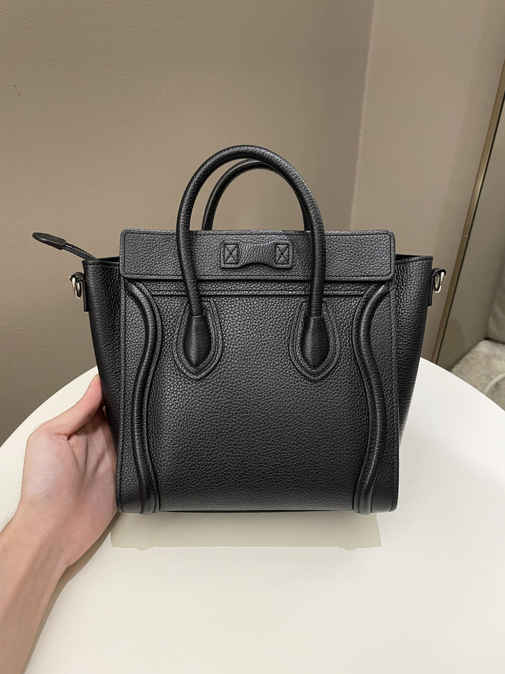 Celine Nano Luggage Black Grainy Calfskin