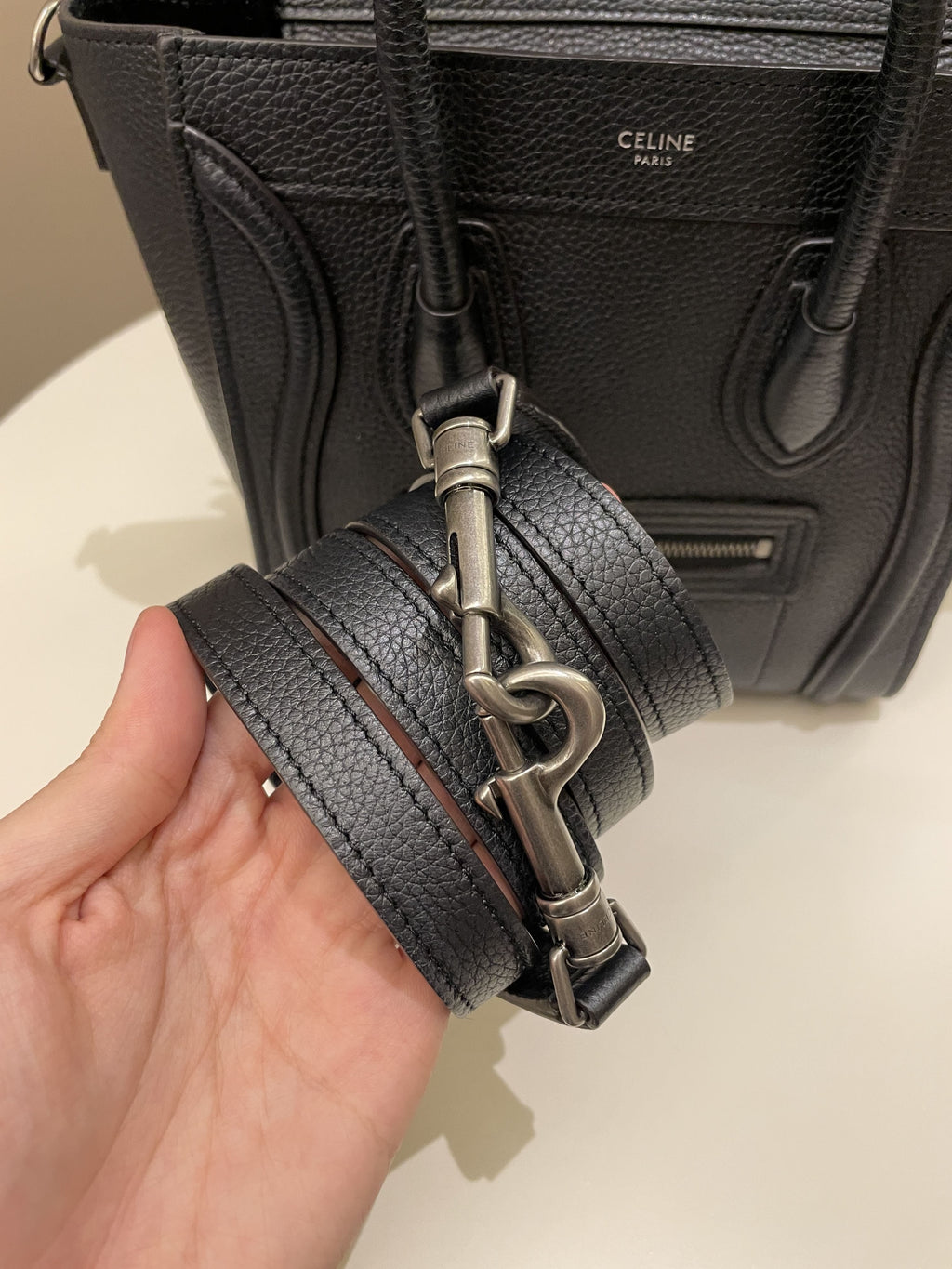 Celine Nano Luggage Black Grainy Calfskin