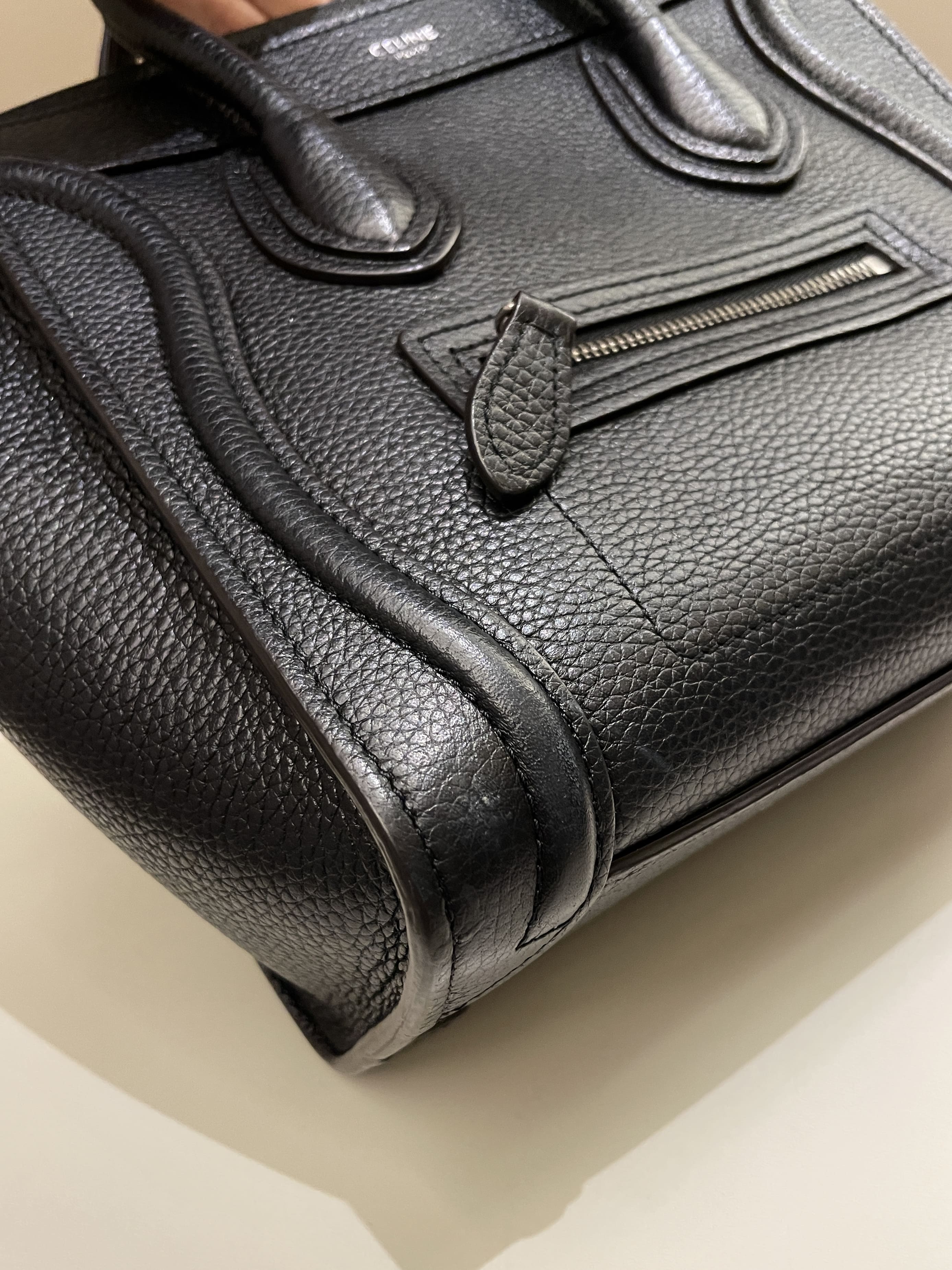 Celine Nano Luggage Black Grainy Calfskin
