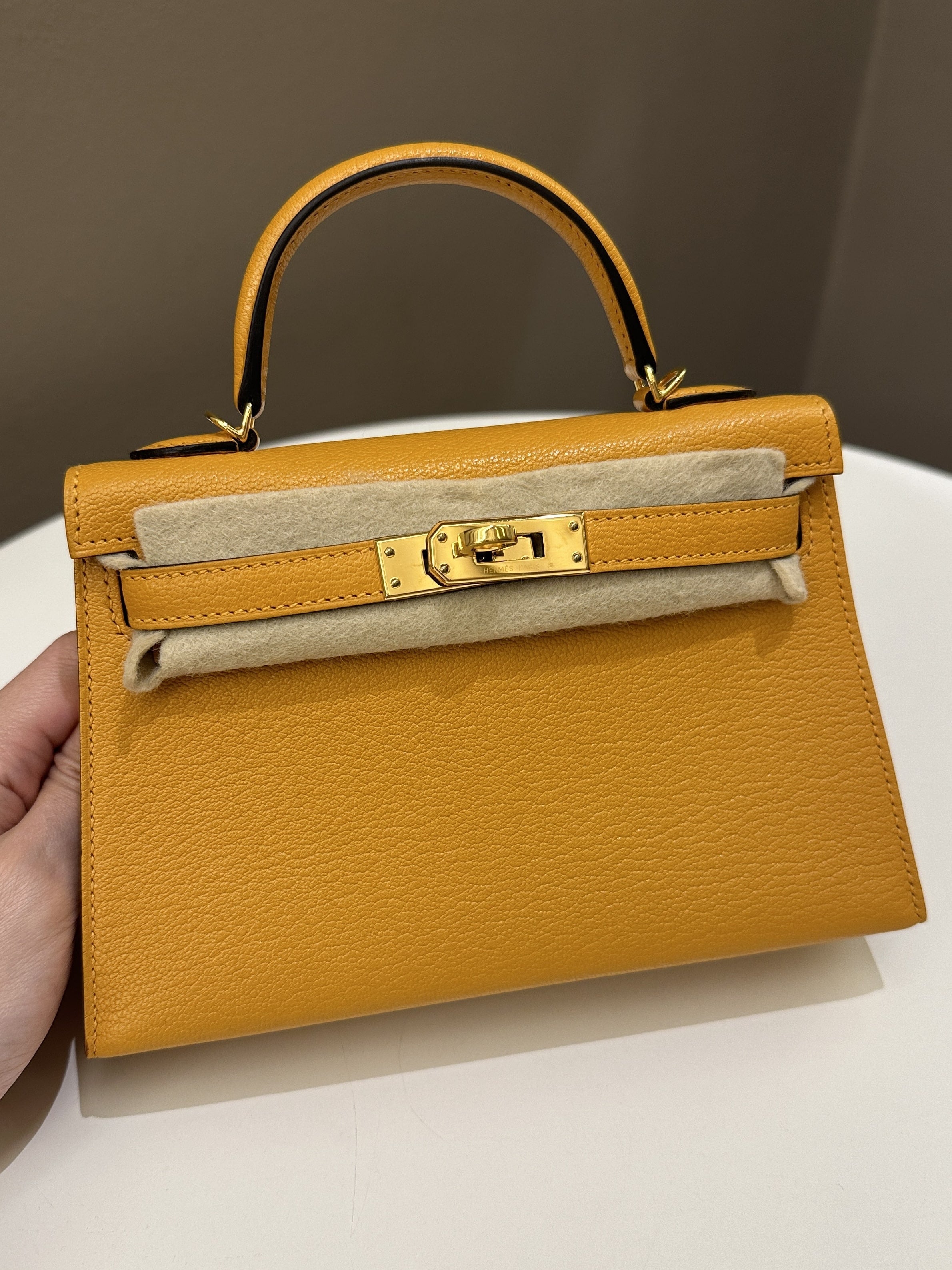 Hermes Mini Kelly 20 Moutarde ChÃƒÆ’Ã‚Â¨vre