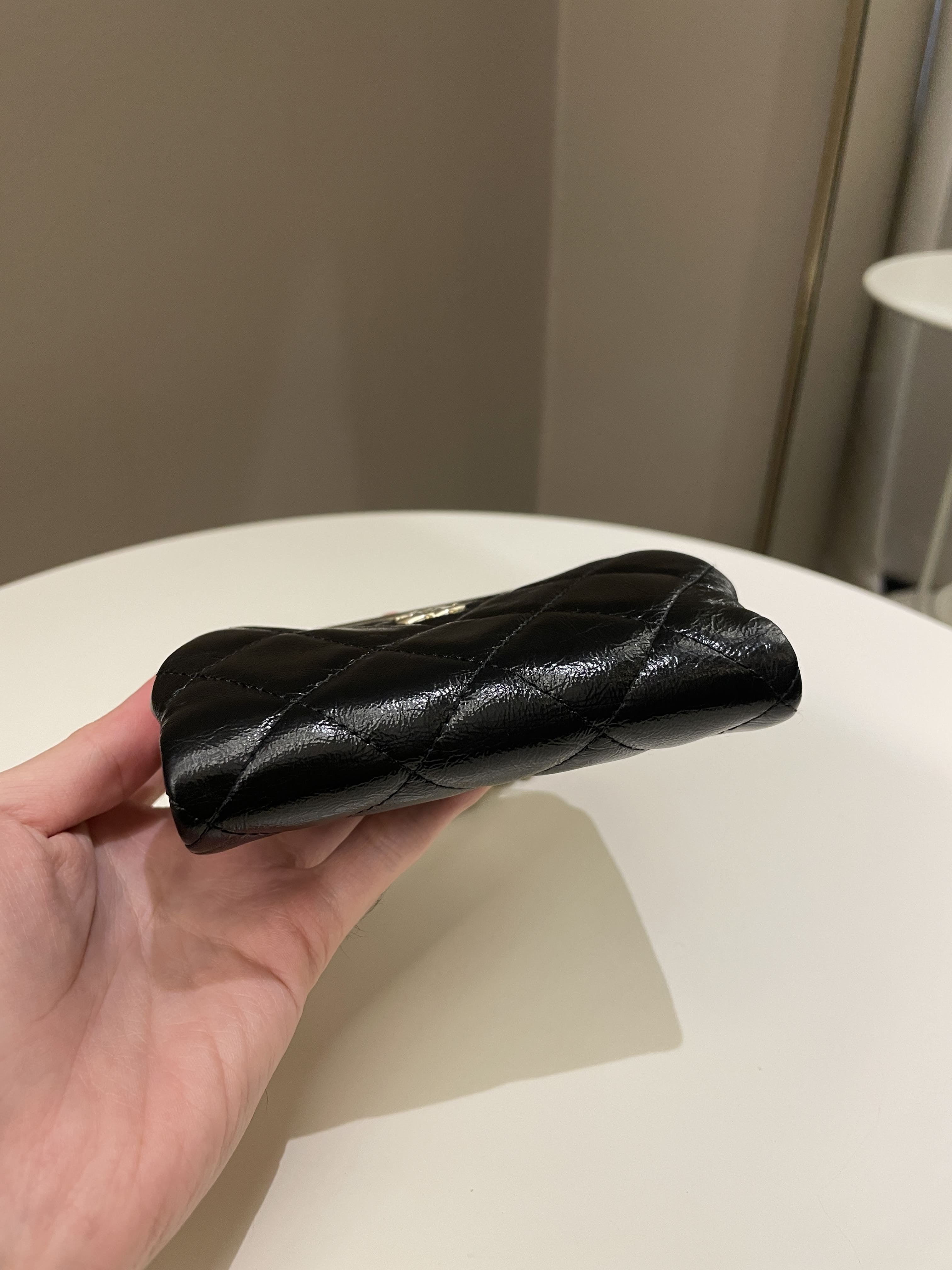 Chanel Quilted Clasp Pouch On Chain Black Aged Calfskin