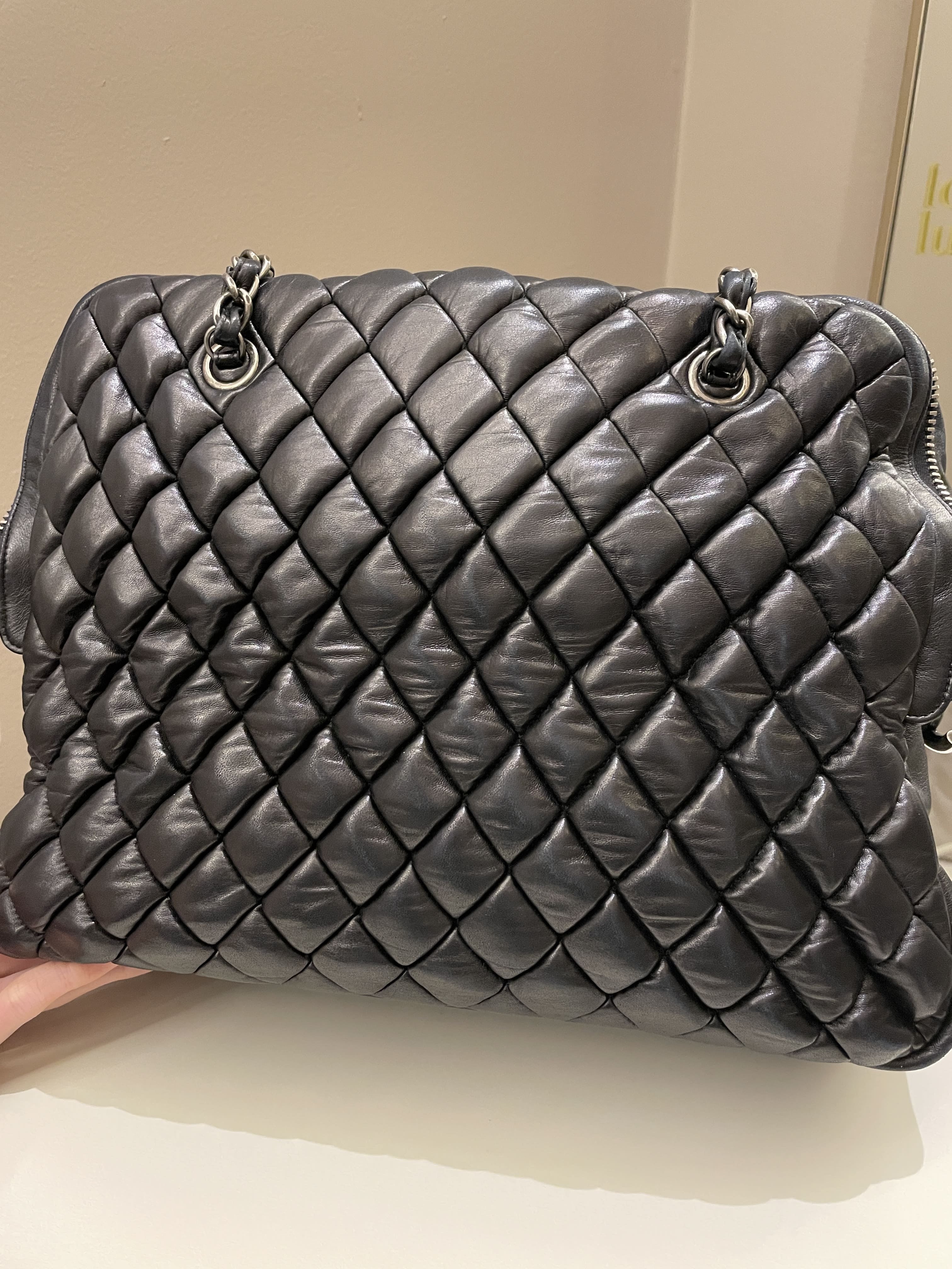 Chanel Dual Zip Quilted Bowling Bag Black Lambskin