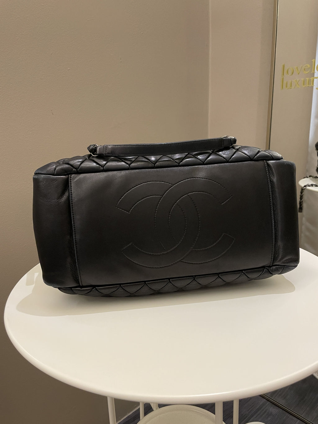 Chanel Dual Zip Quilted Bowling Bag Black Lambskin