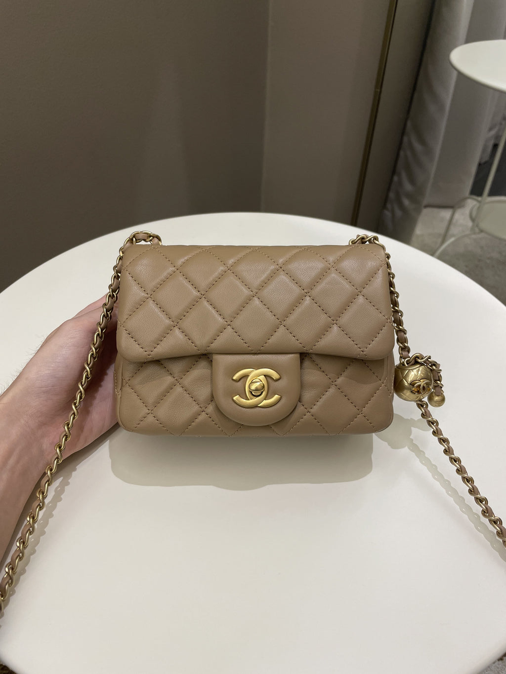Chanel Pearl Crush Mini Square Dark Beige Lambskin