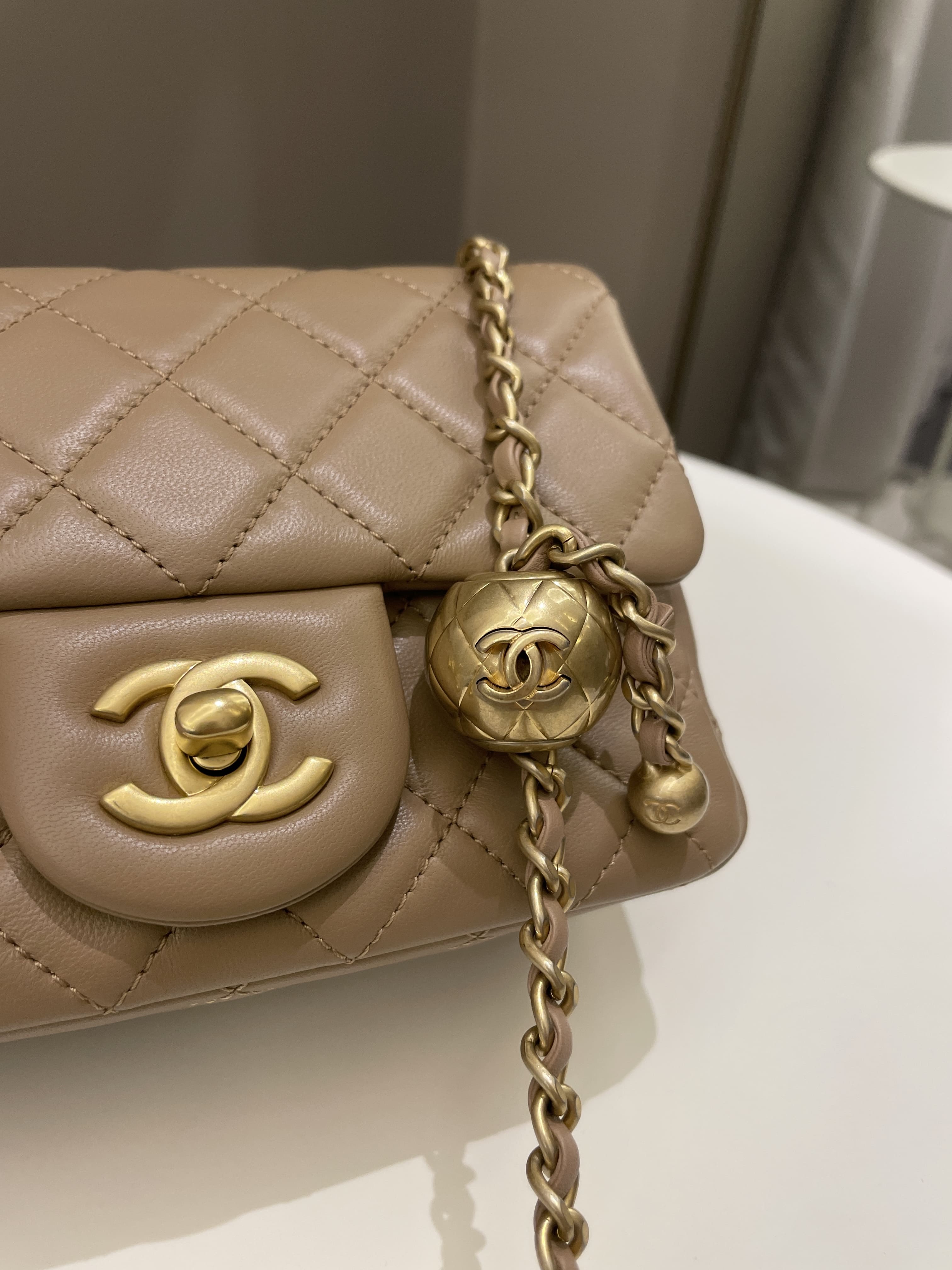 Chanel Pearl Crush Mini Square Dark Beige Lambskin