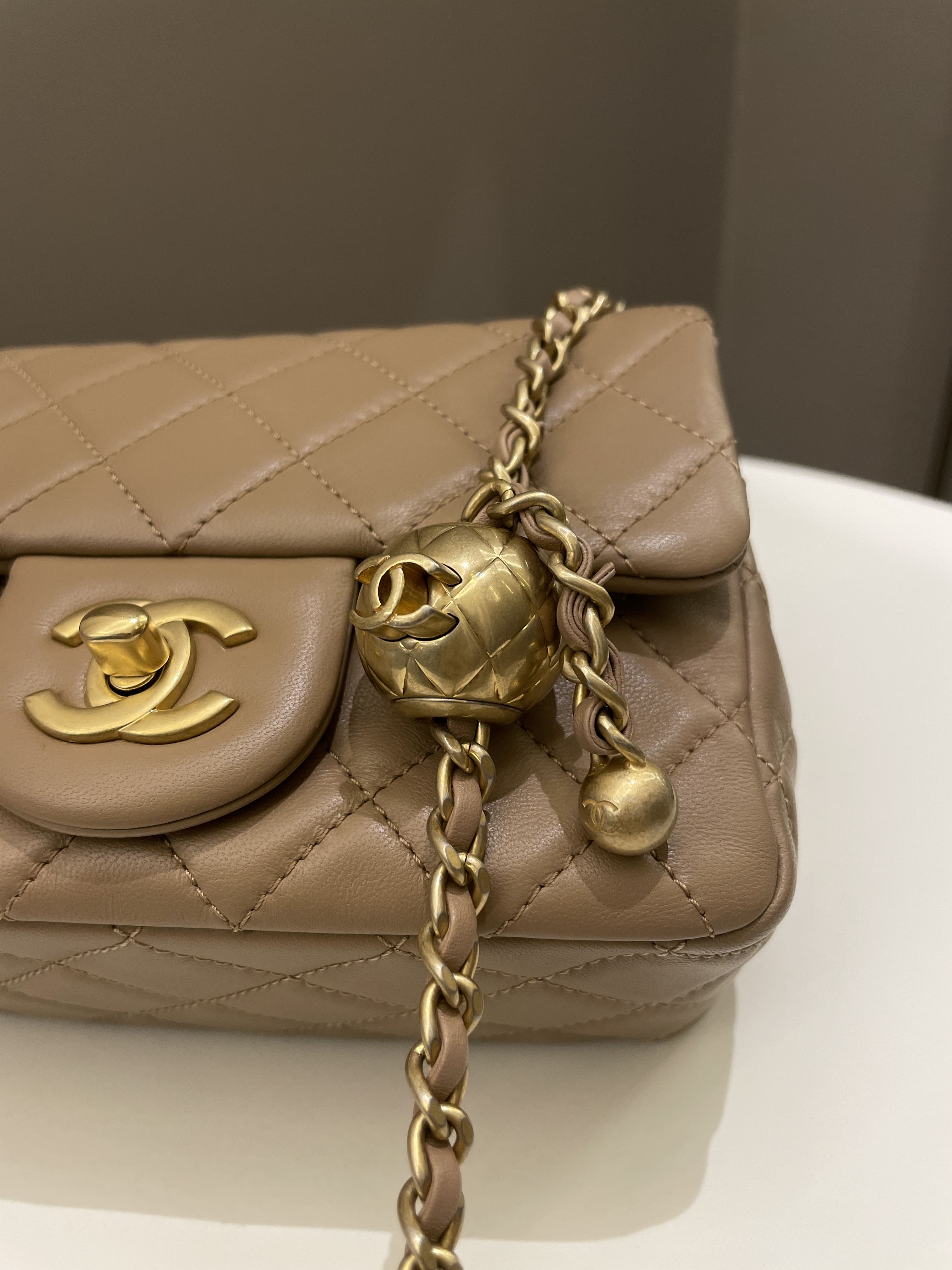 Chanel Pearl Crush Mini Square Dark Beige Lambskin