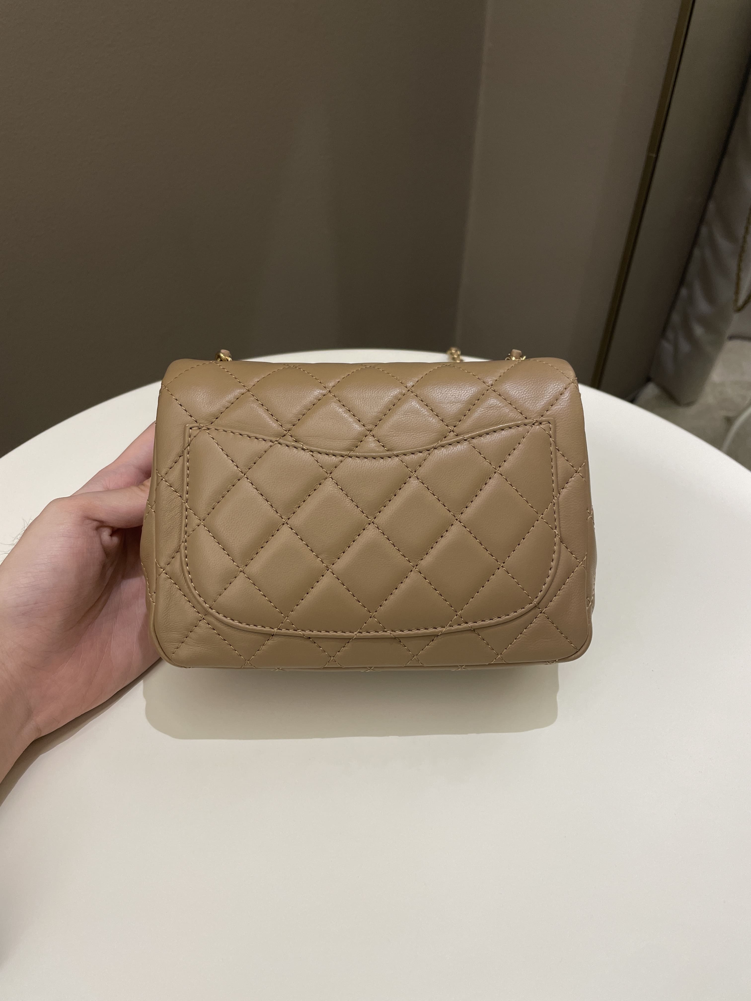 Chanel Pearl Crush Mini Square Dark Beige Lambskin