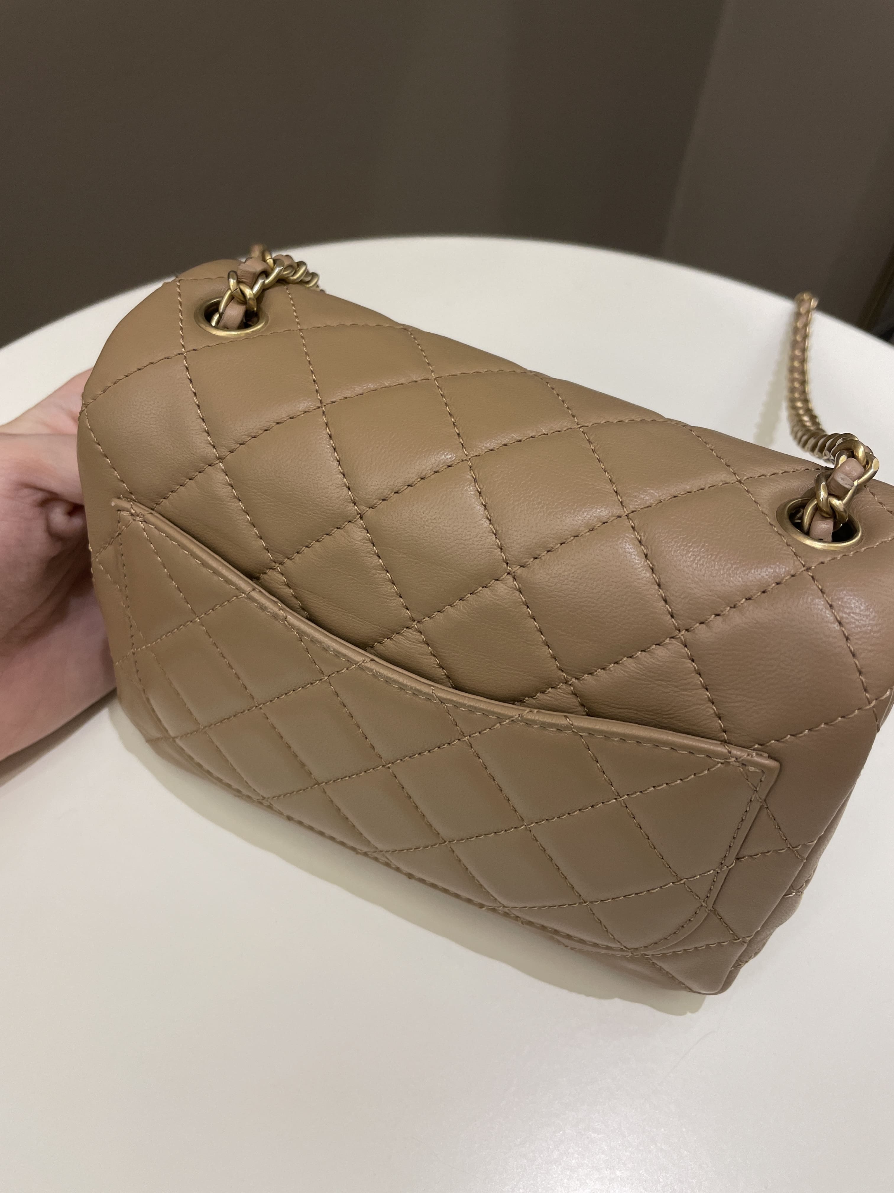 Chanel Pearl Crush Mini Square Dark Beige Lambskin