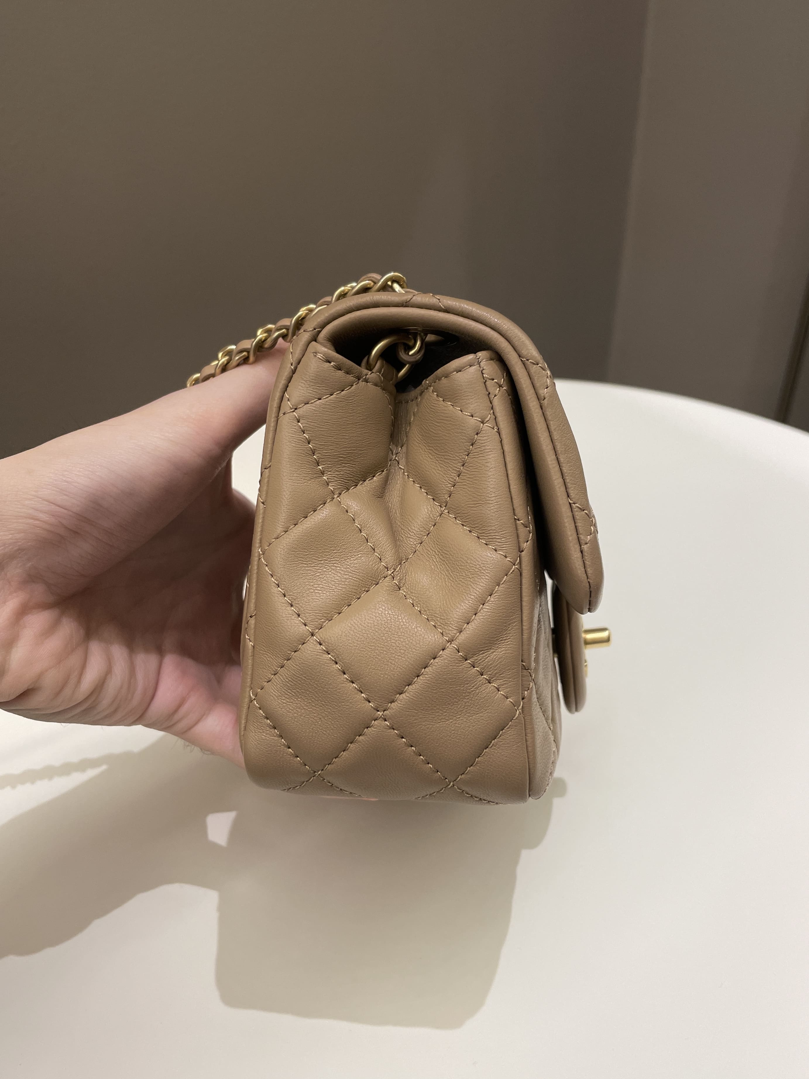 Chanel Pearl Crush Mini Square Dark Beige Lambskin