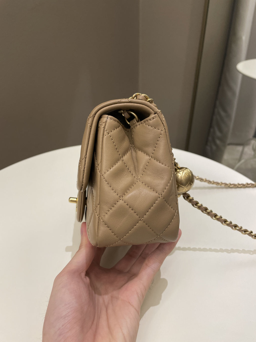 Chanel Pearl Crush Mini Square Dark Beige Lambskin