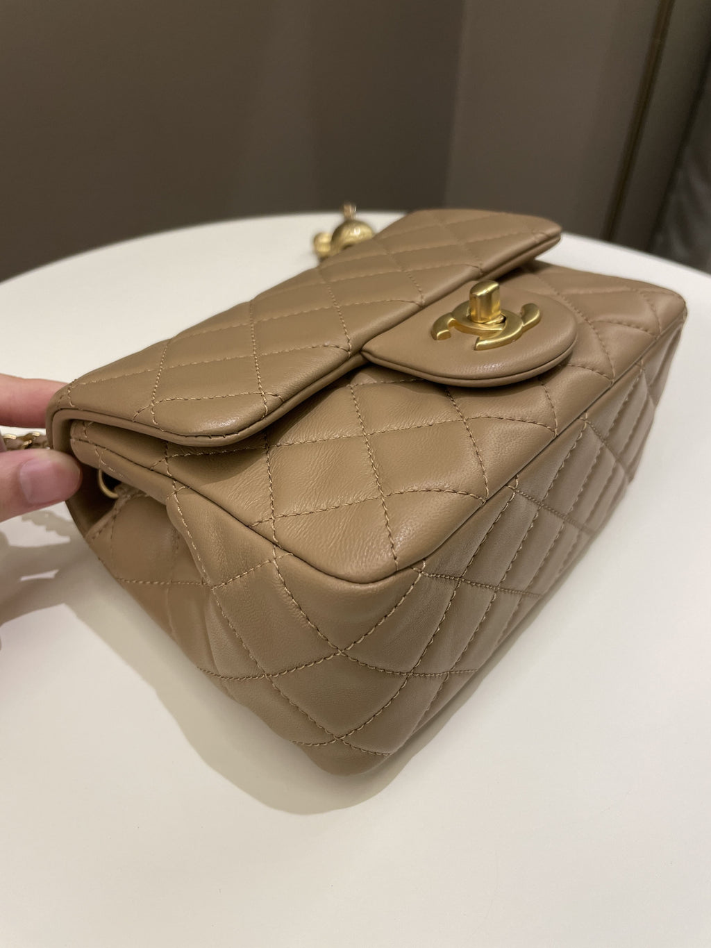 Chanel Pearl Crush Mini Square Dark Beige Lambskin
