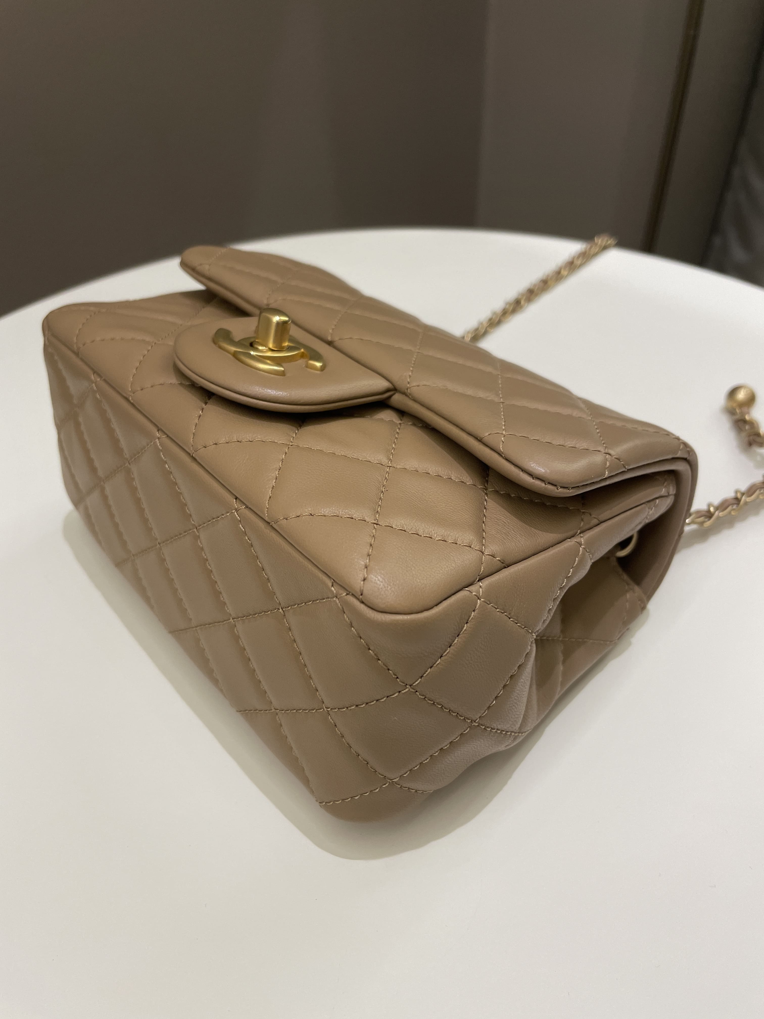 Chanel Pearl Crush Mini Square Dark Beige Lambskin