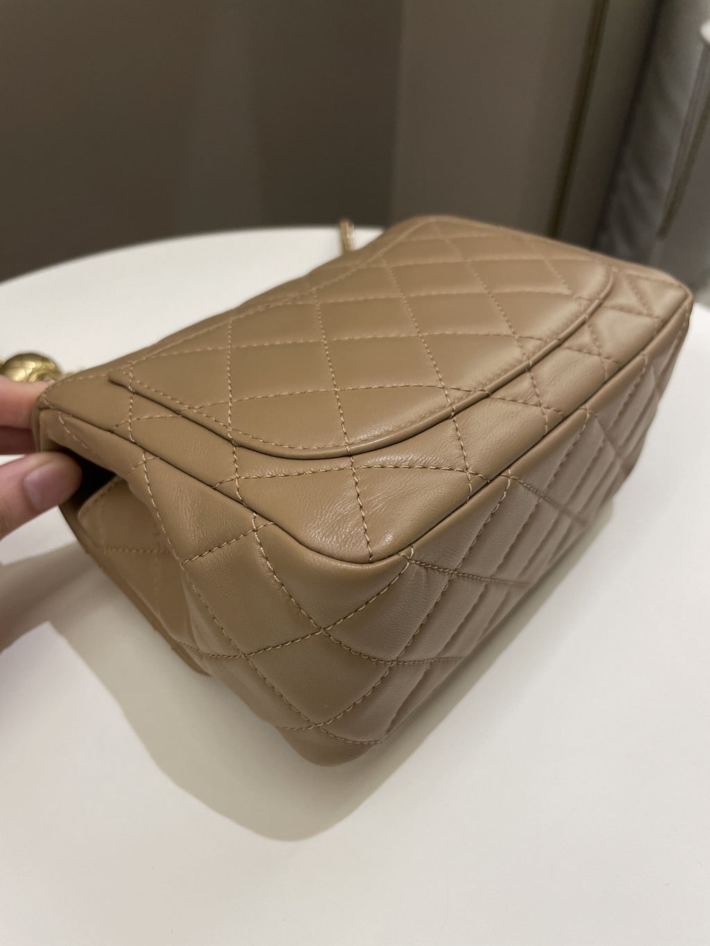 Chanel Pearl Crush Mini Square Dark Beige Lambskin