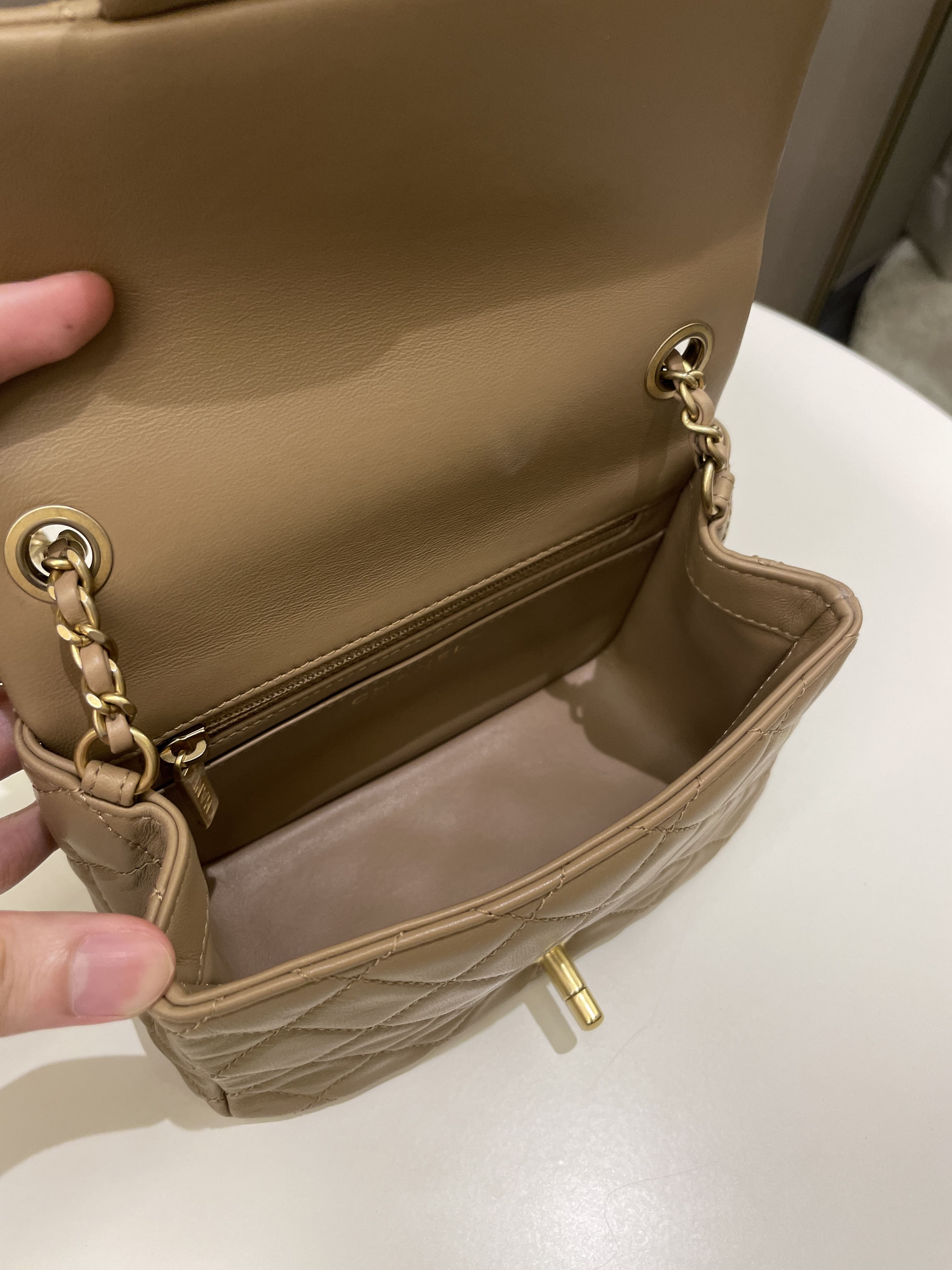 Chanel Pearl Crush Mini Square Dark Beige Lambskin