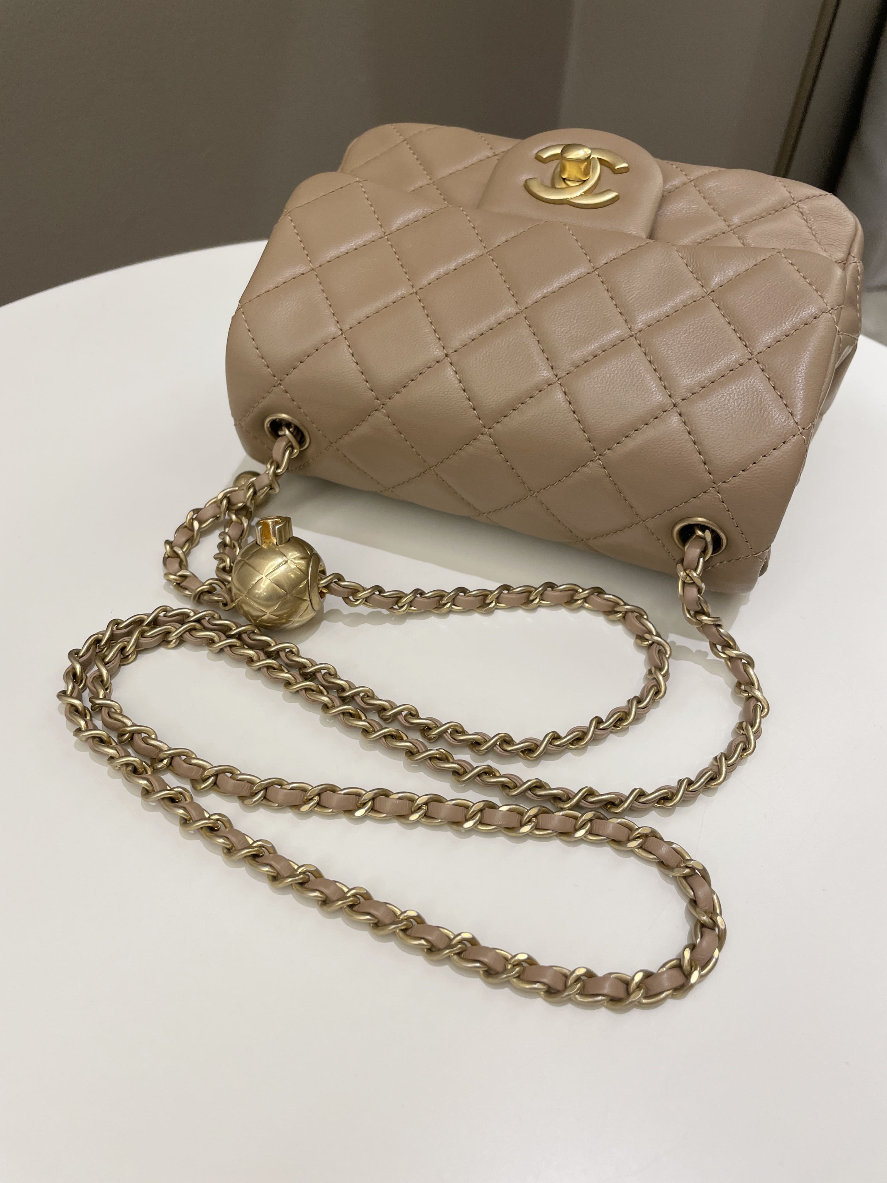 Chanel Pearl Crush Mini Square Dark Beige Lambskin
